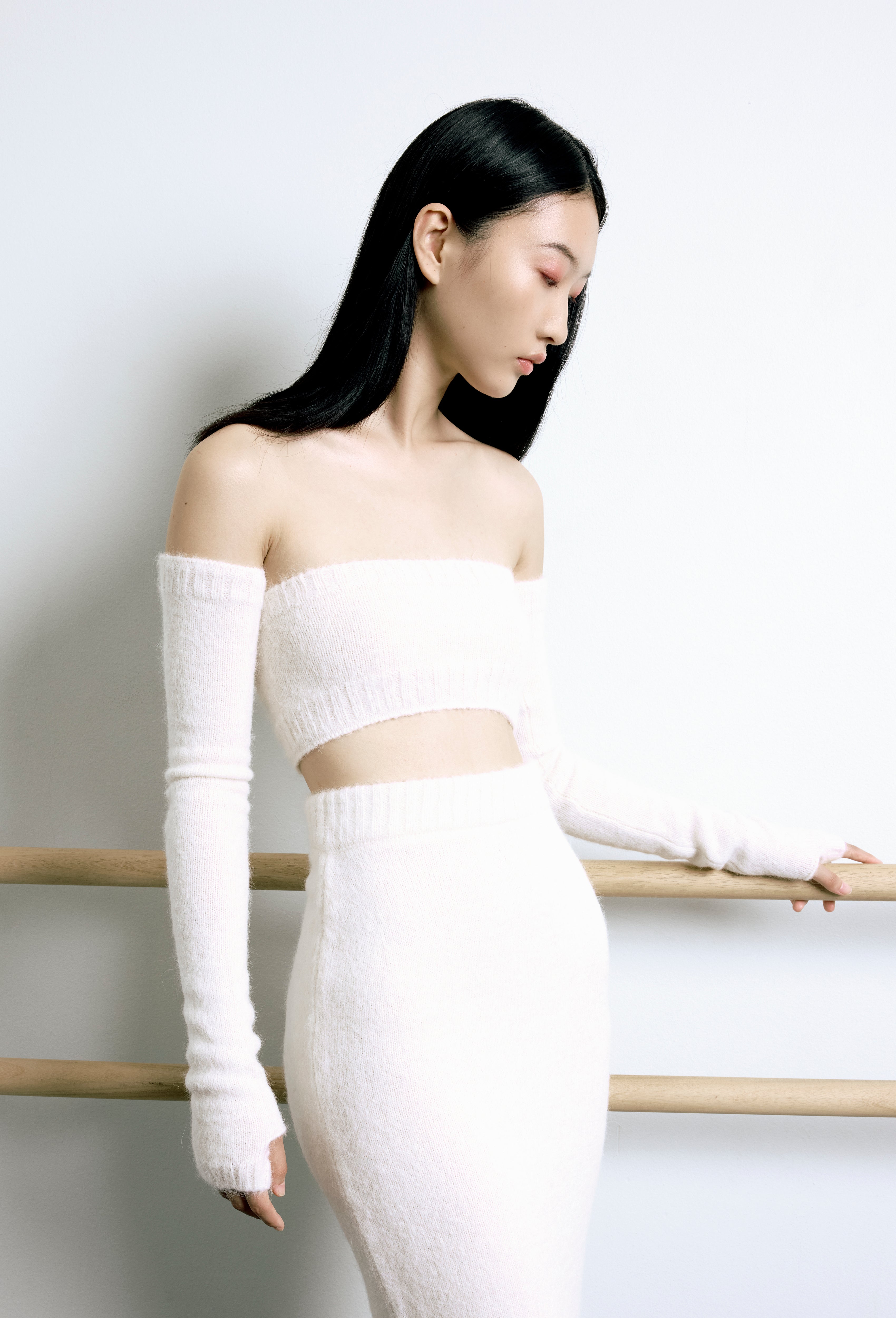 Knit Intarsia Alpaca Bandeau Top in Calla white
