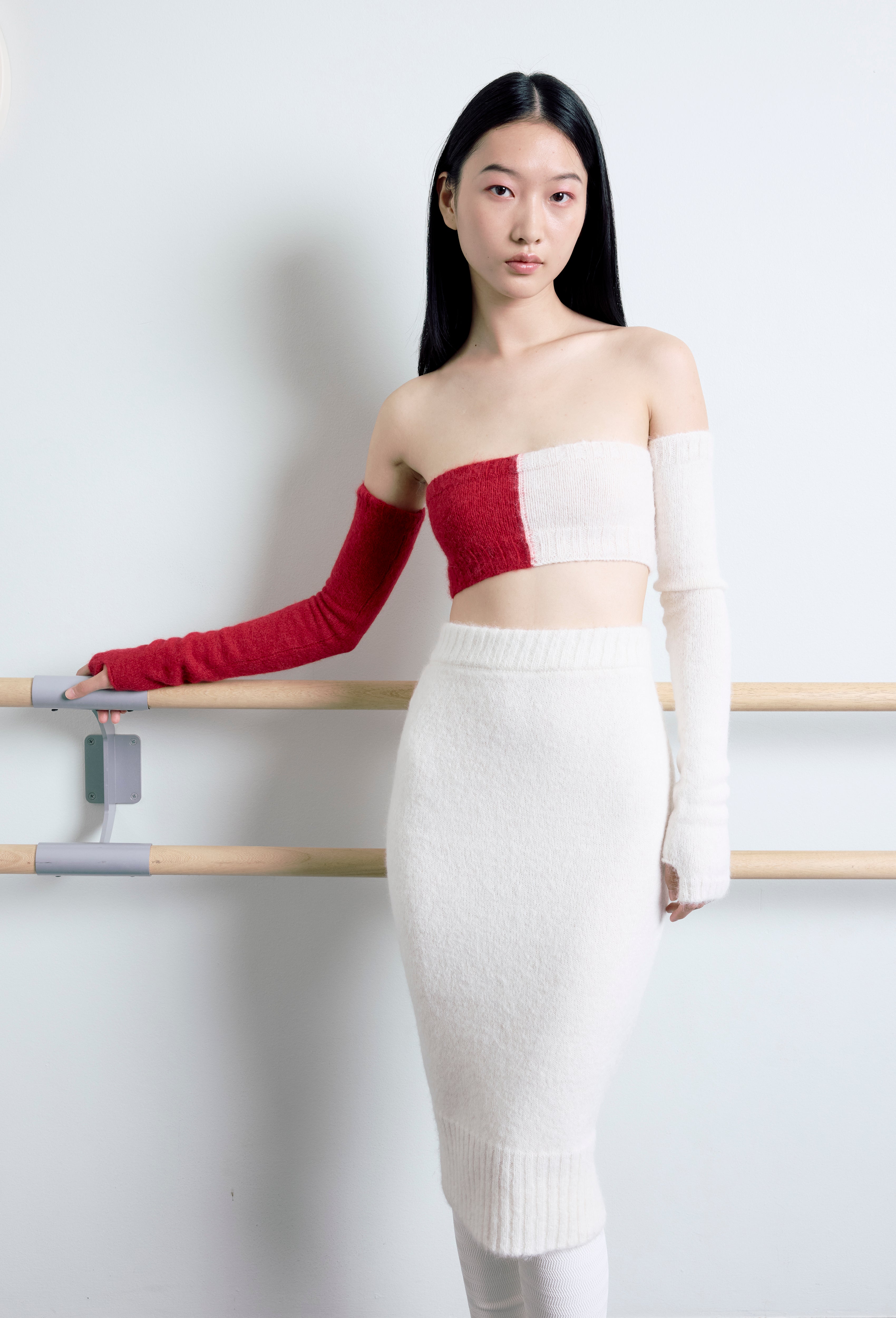 Knit Alpaca Midi Skirt in Calla white