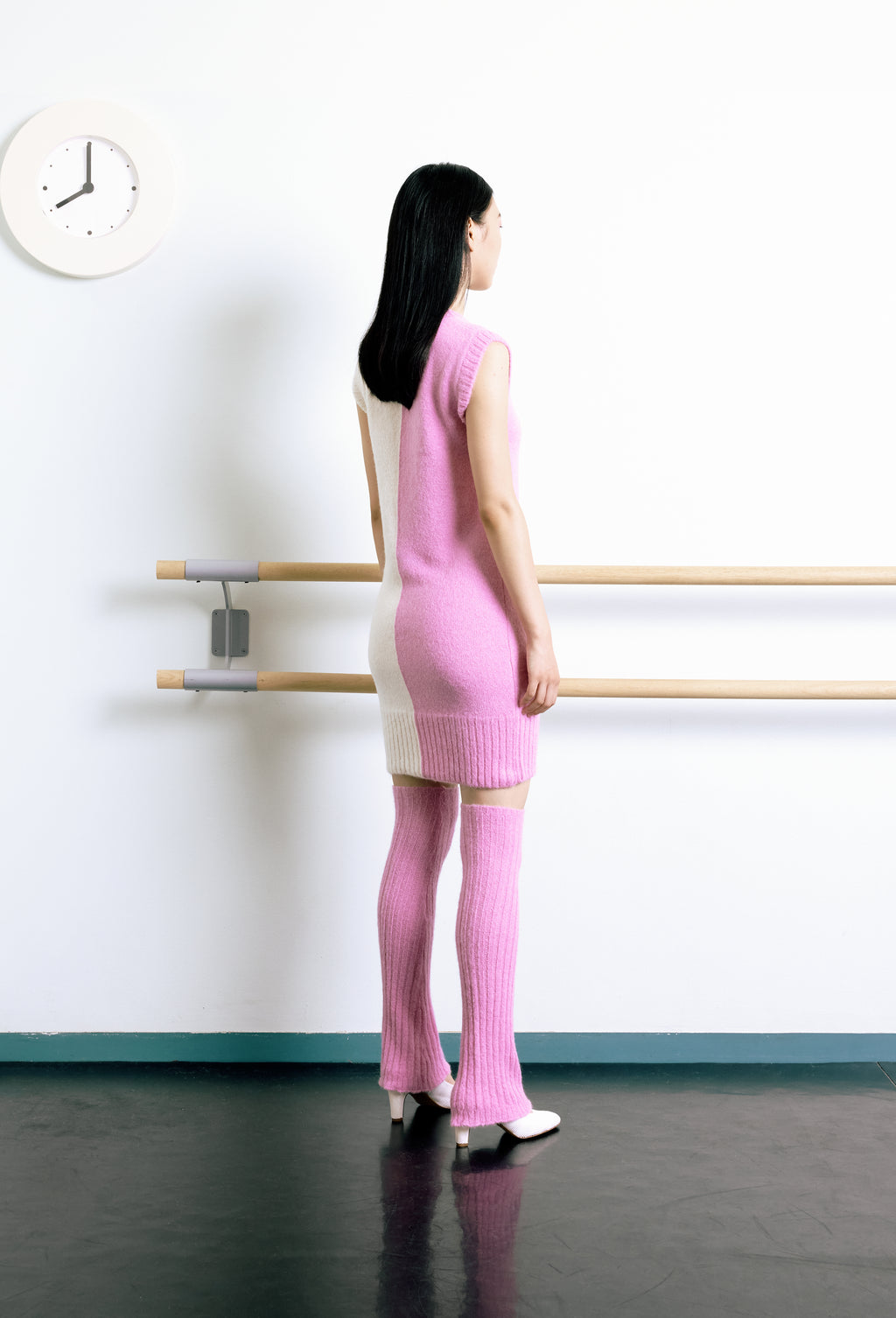 Knit Intarsia Alpaca Dress in Pink and Calla white