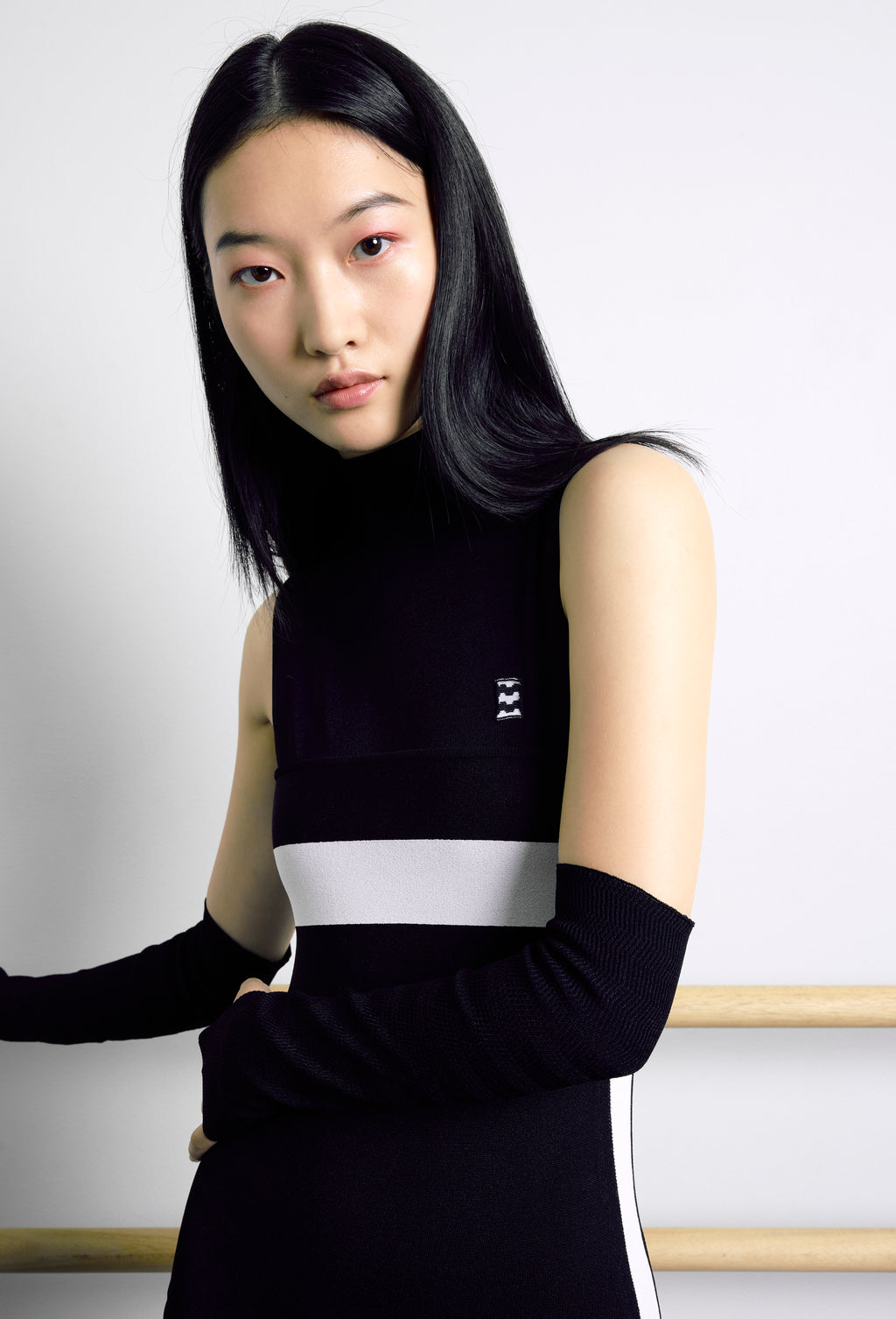 Knit Horizontal Striped Bandeau Top in Black and Calla white