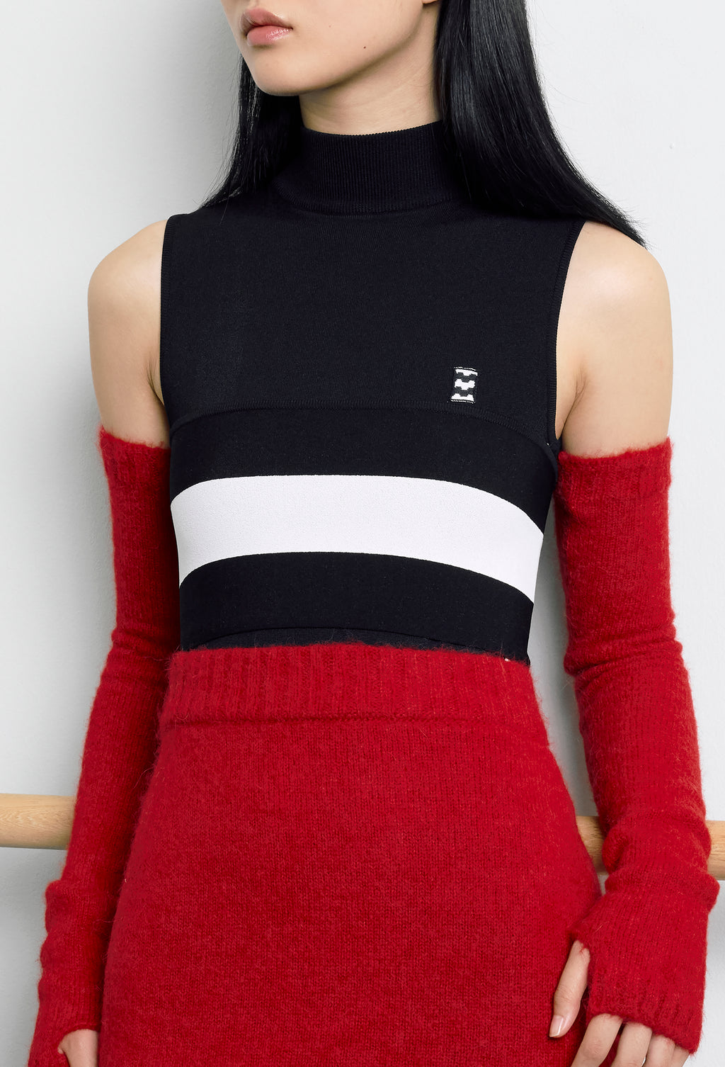 Knit Horizontal Striped Bandeau Top in Black and Calla white