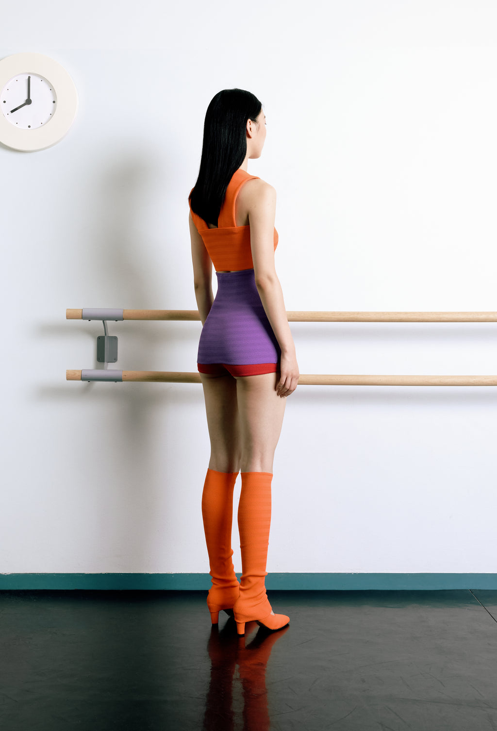 Geometric Rib-Knit Crop Top in Orange