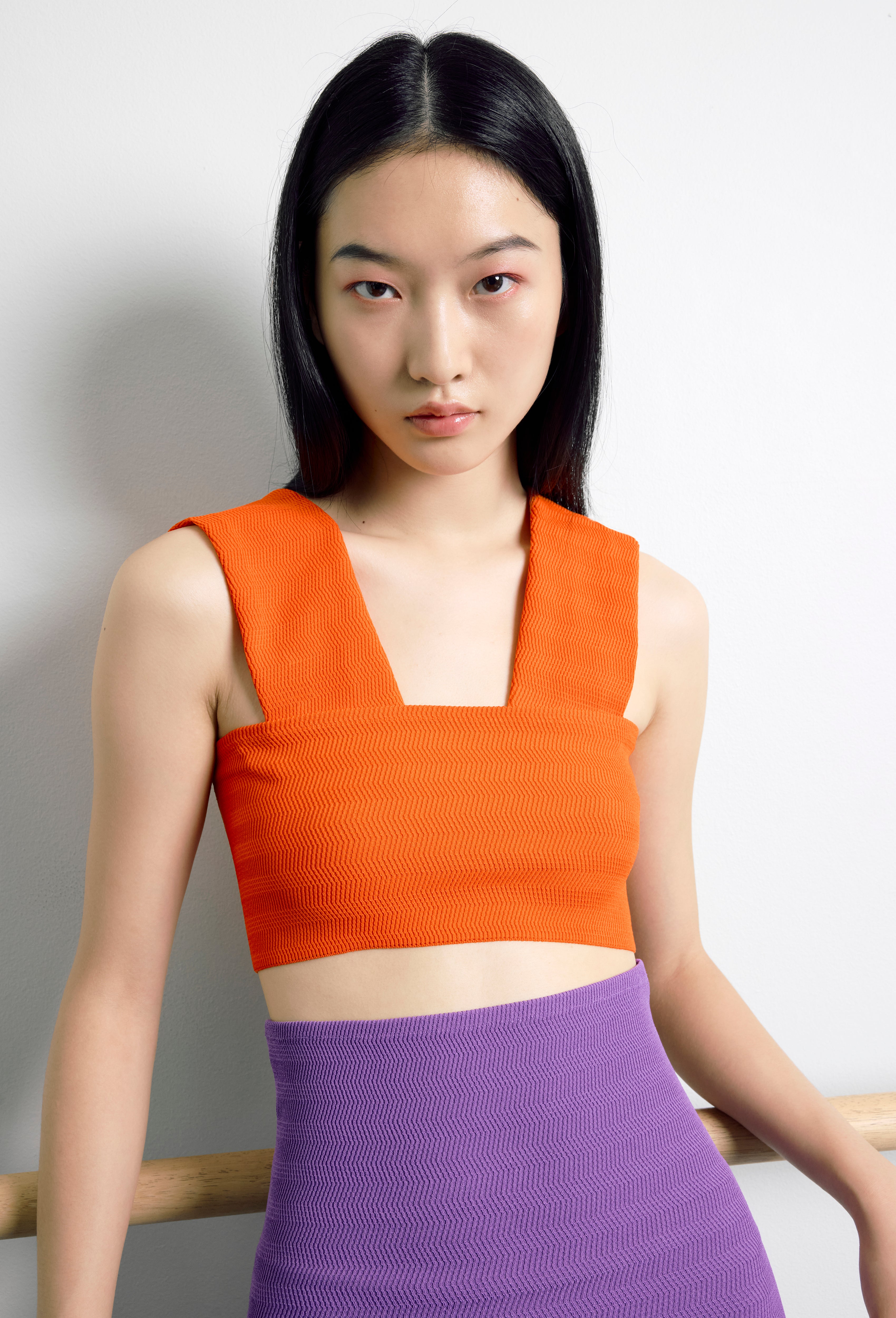 Geometric Rib-Knit Crop Top in Orange