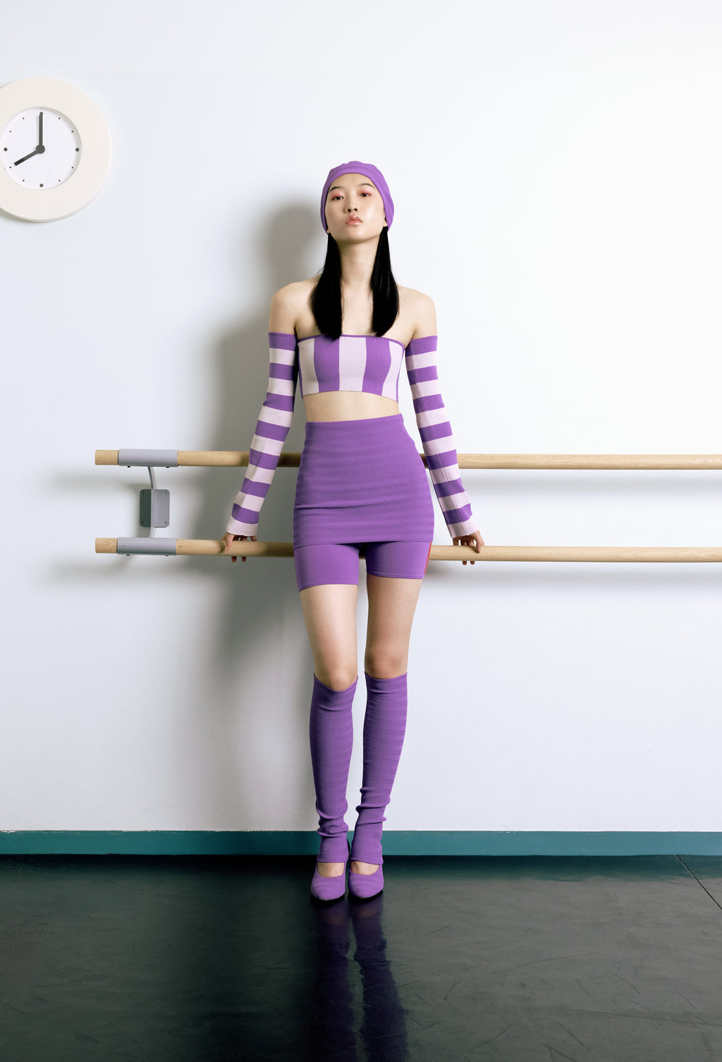 Knit Striped Bandeau Top in Violet and Silver