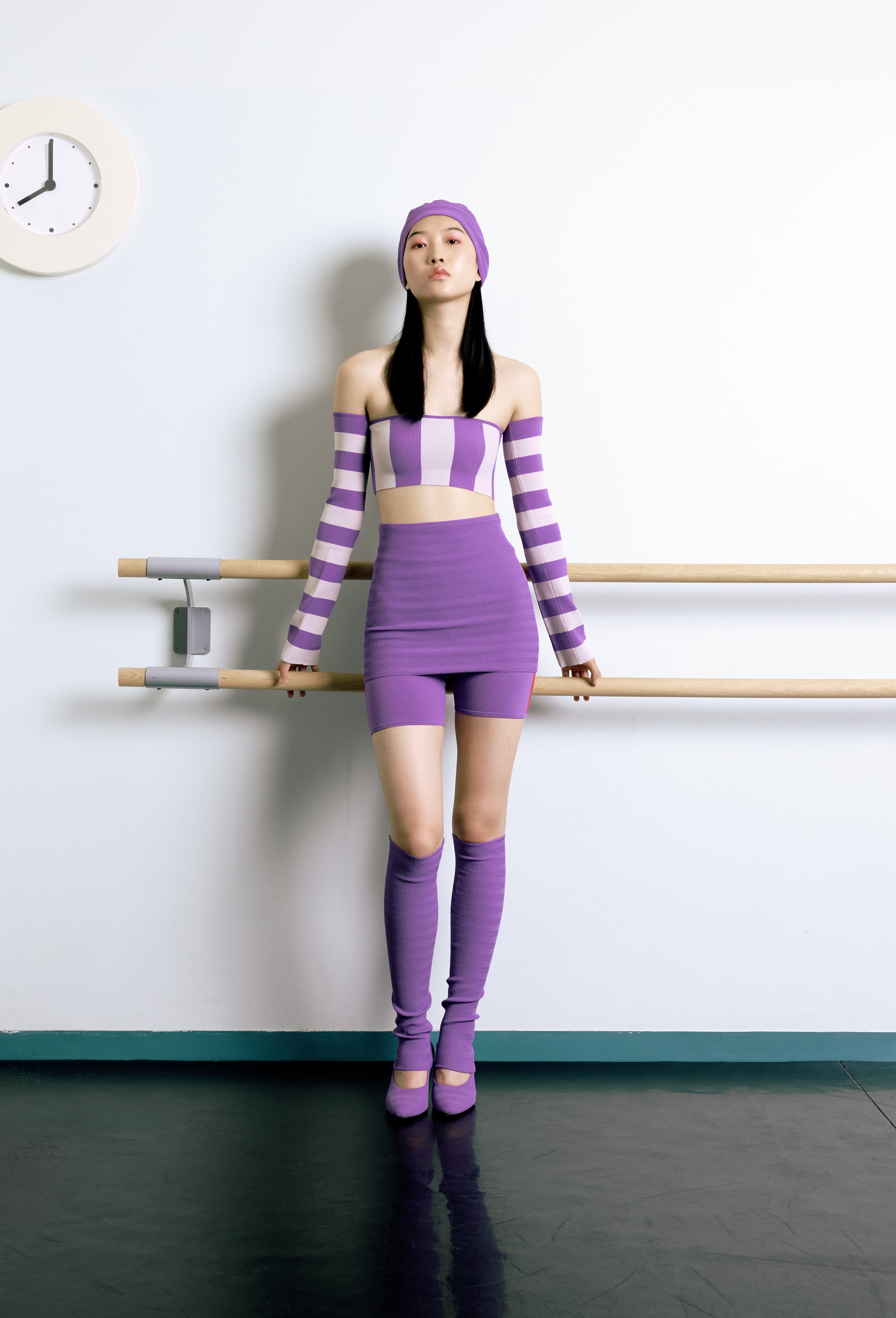 Knit Striped Bandeau Top in Violet and Silver