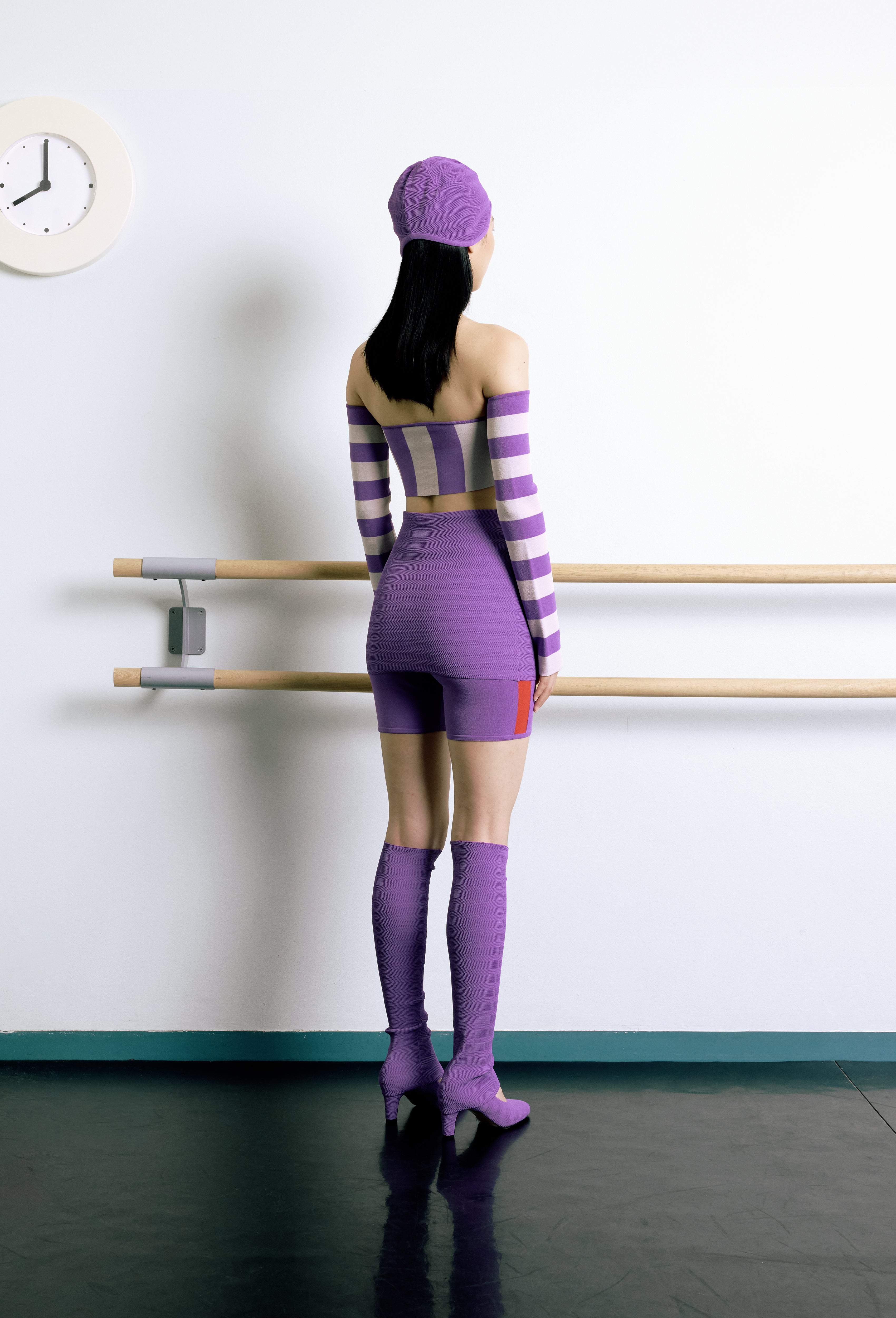 Knit Striped Bandeau Top in Violet and Silver