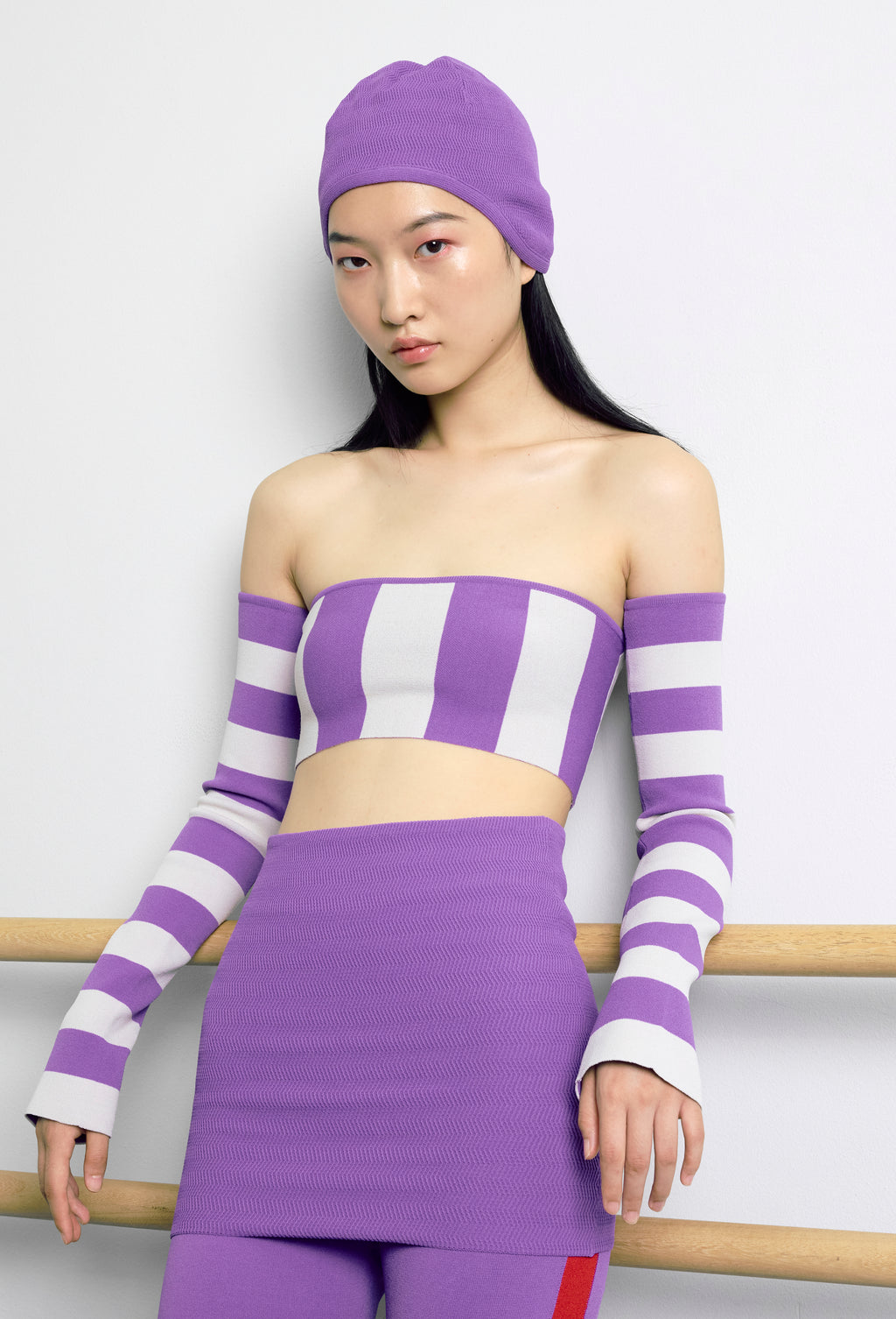 Knit Striped Bandeau Top in Violet and Silver