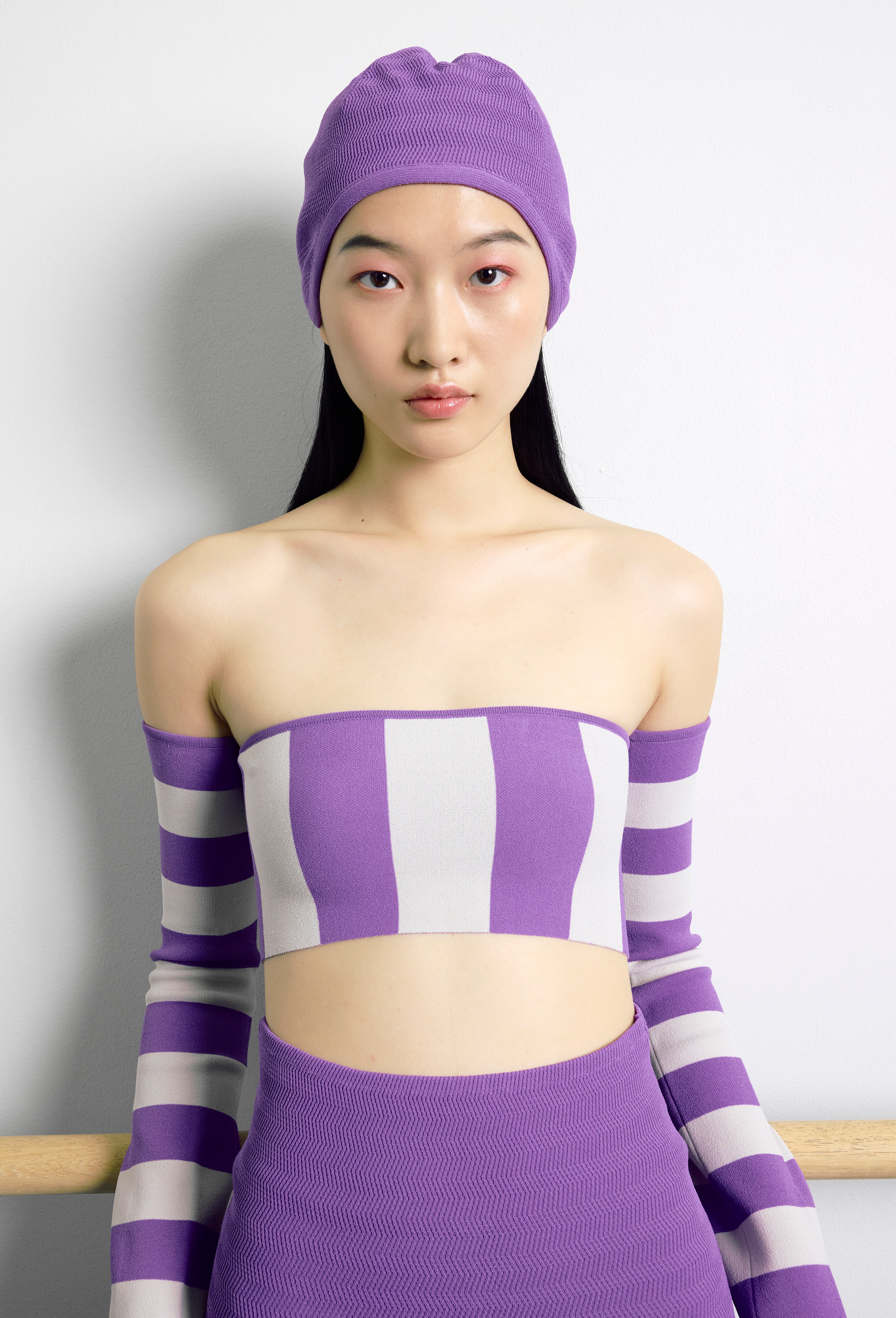 Knit Striped Bandeau Top in Violet and Silver