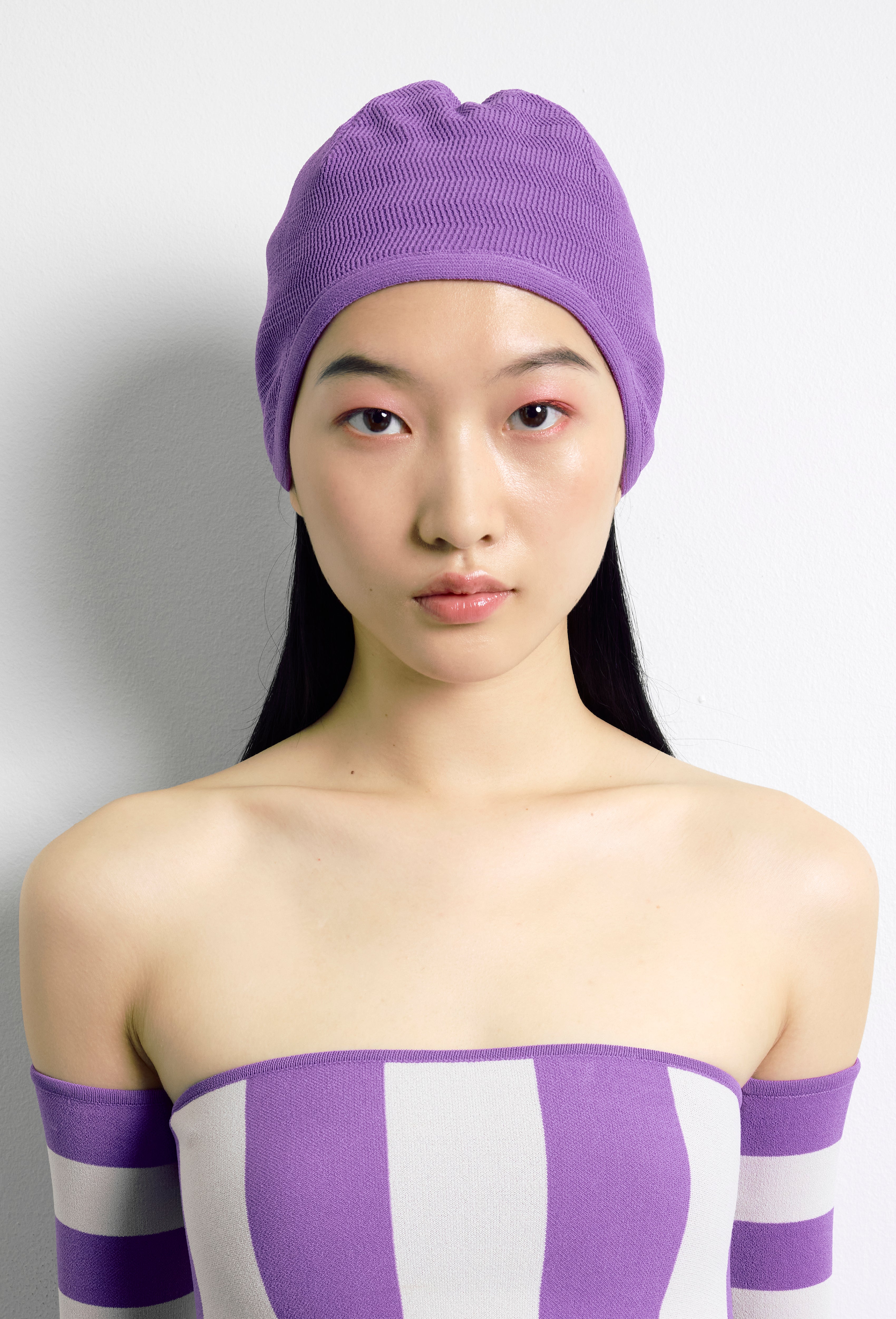 Geometric Rib-Knit Hat in Violet