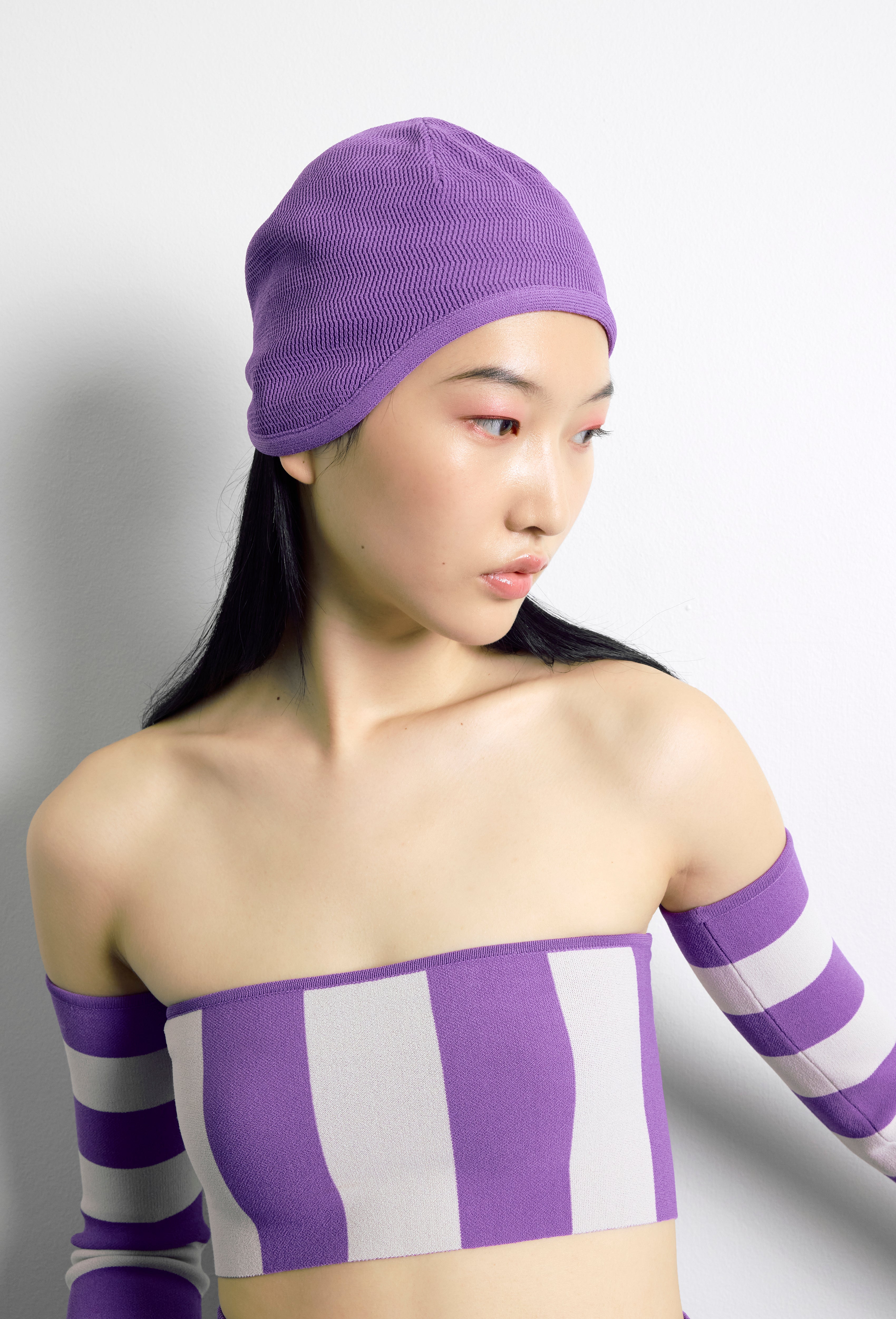 Geometric Rib-Knit Hat in Violet