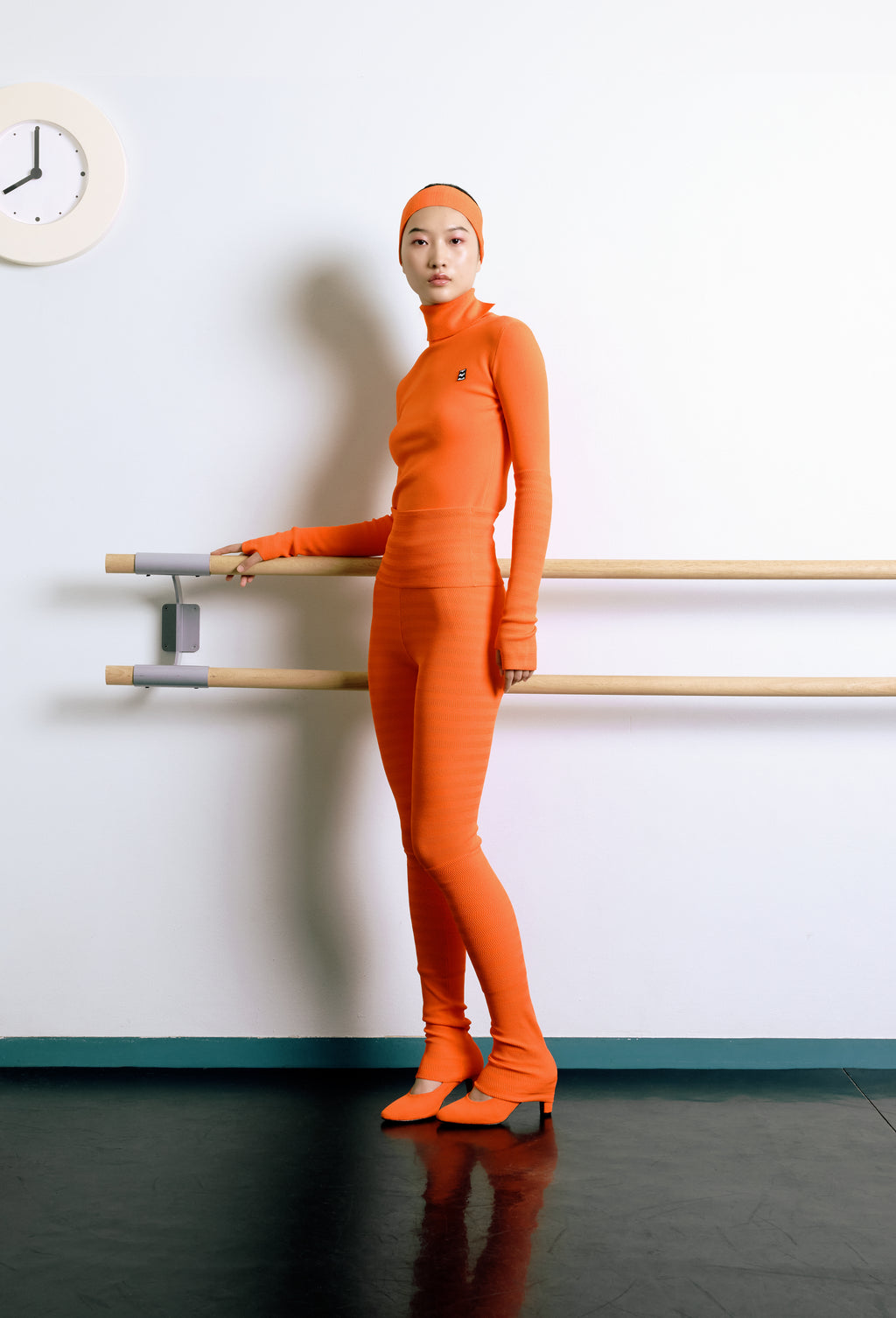 Geometric Rib-Knit Leggings in Orange