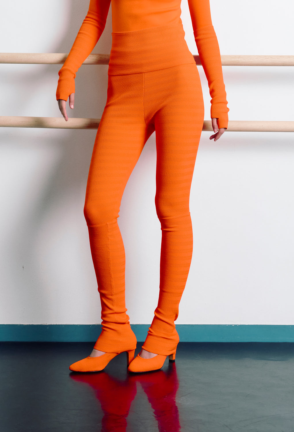 Geometric Rib-Knit Leggings in Orange
