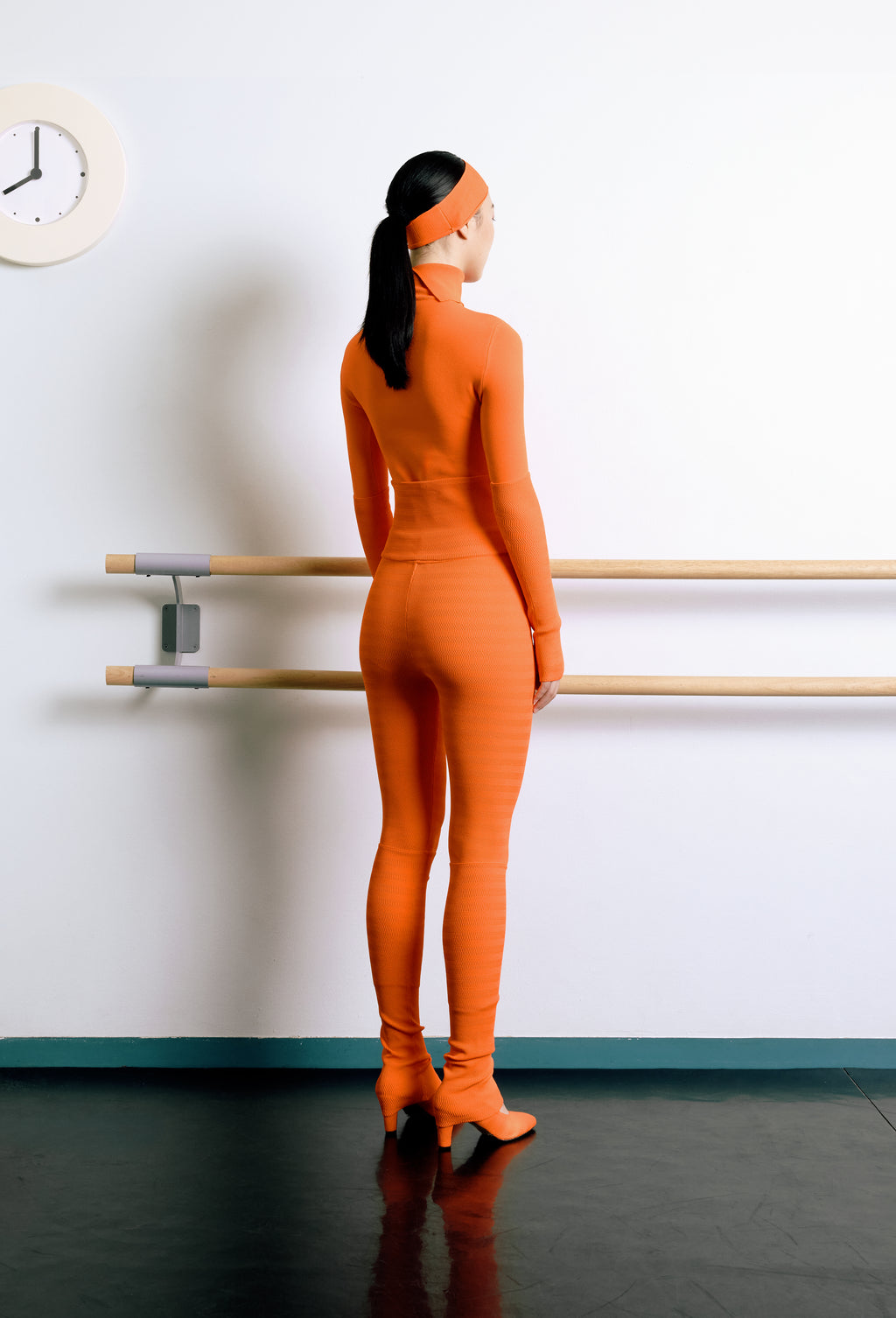 Geometric Rib-Knit Leggings in Orange