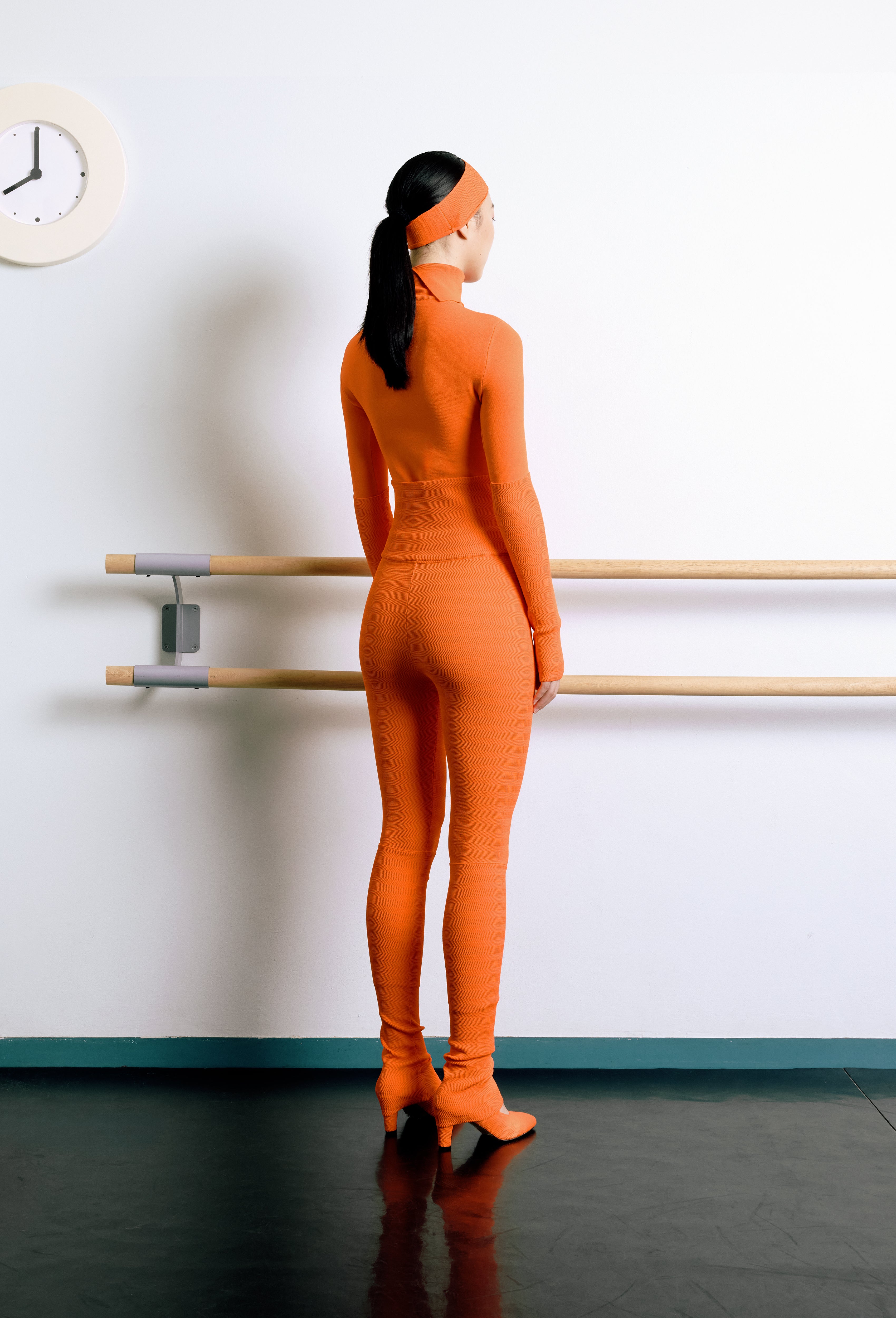 Geometric Rib-Knit Leggings in Orange