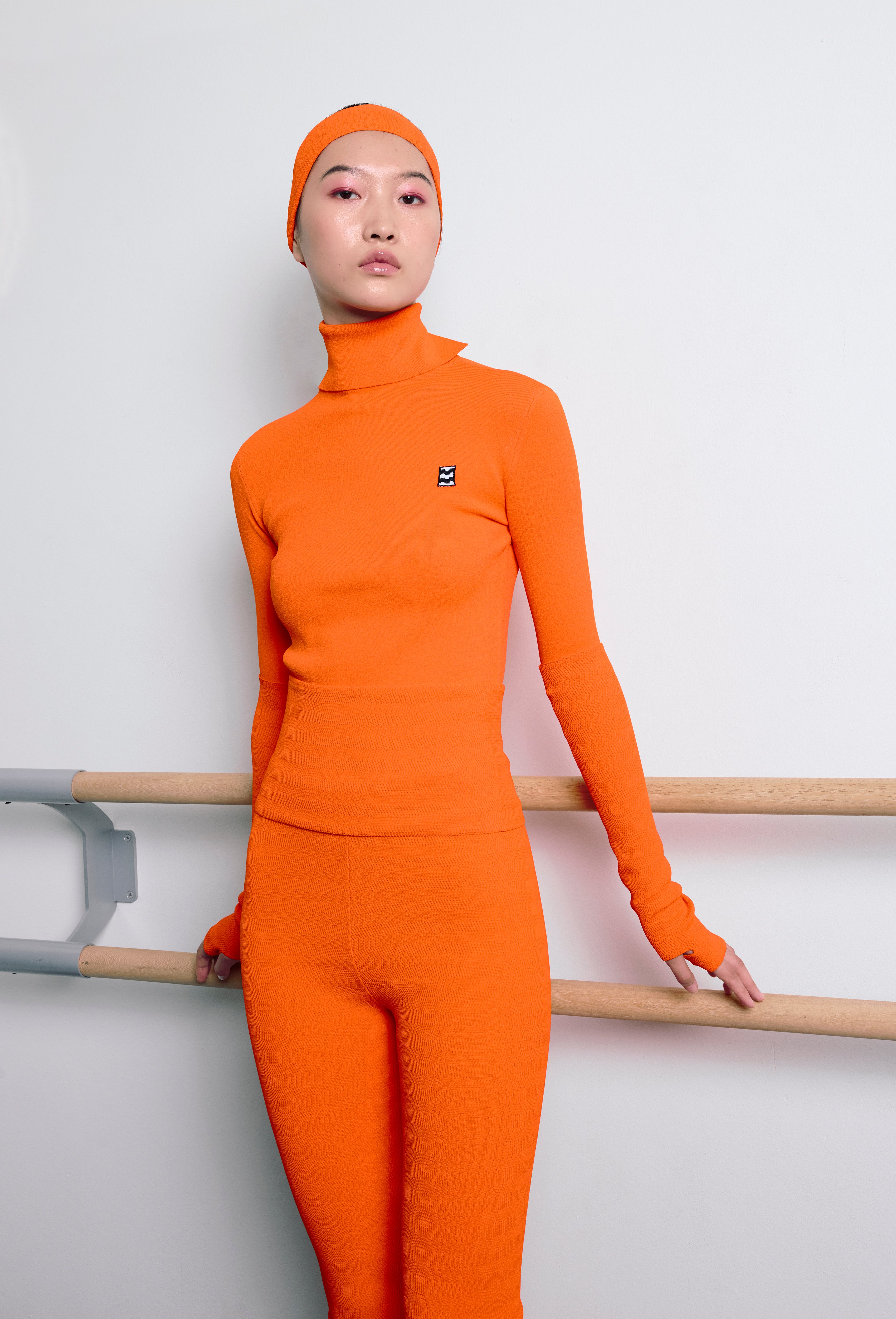 Geometric Rib-Knit Bandeau Top in Orange