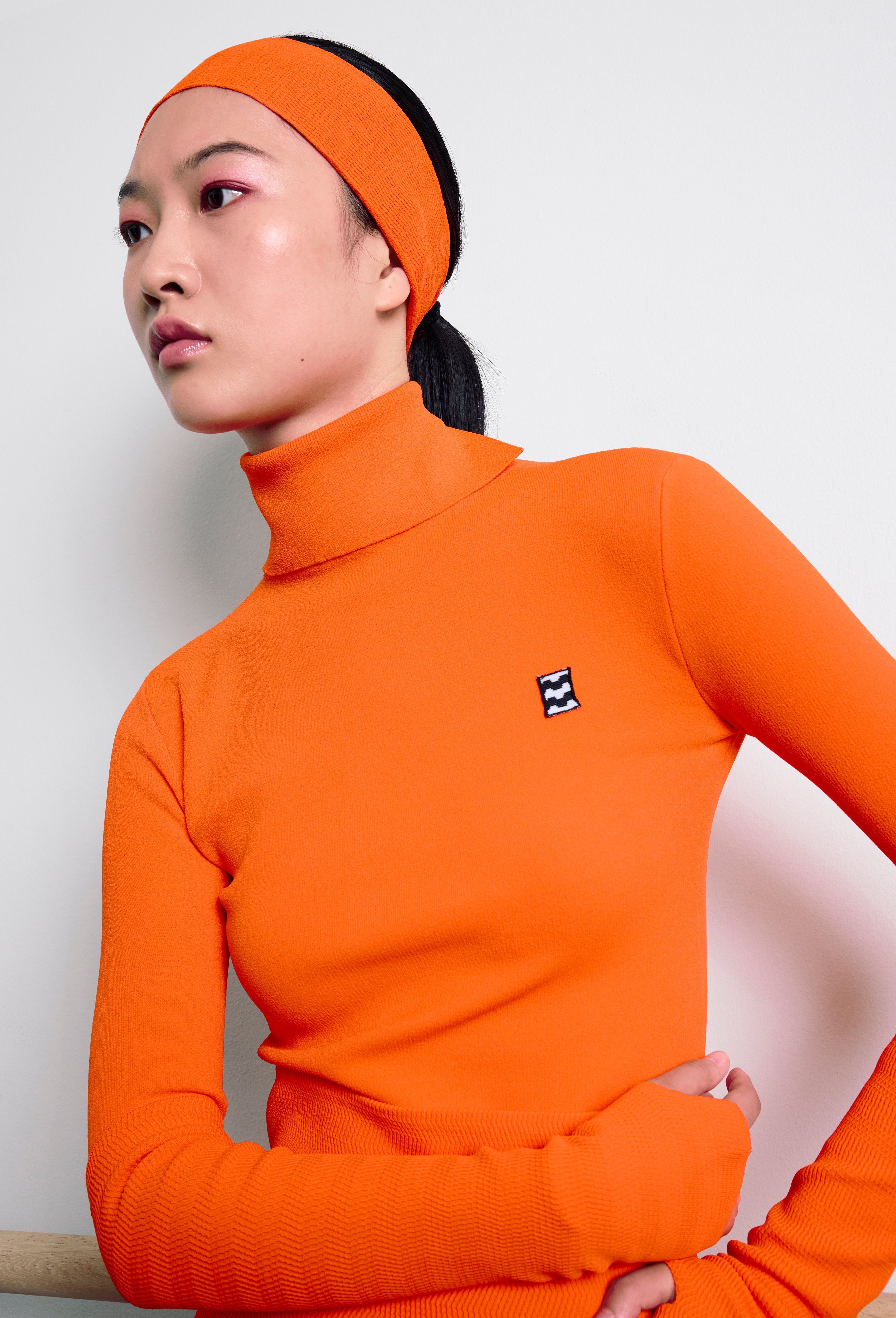 Geometric Rib-Knit Arm Warmer Gloves in Orange