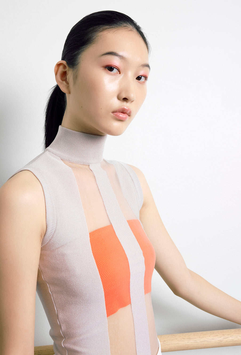 Knit Sheer Striped Top in Silver