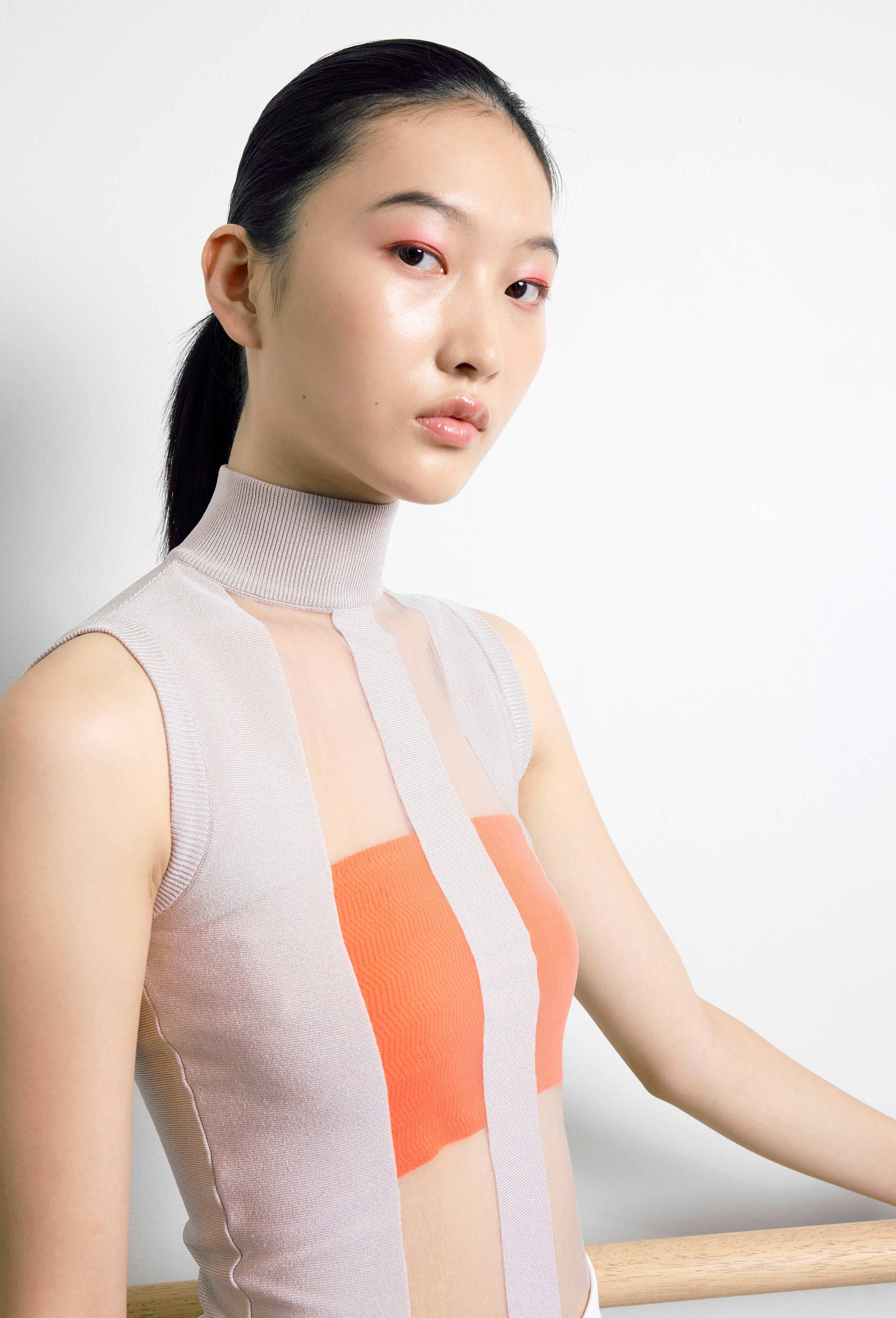 Knit Sheer Striped Top in Silver