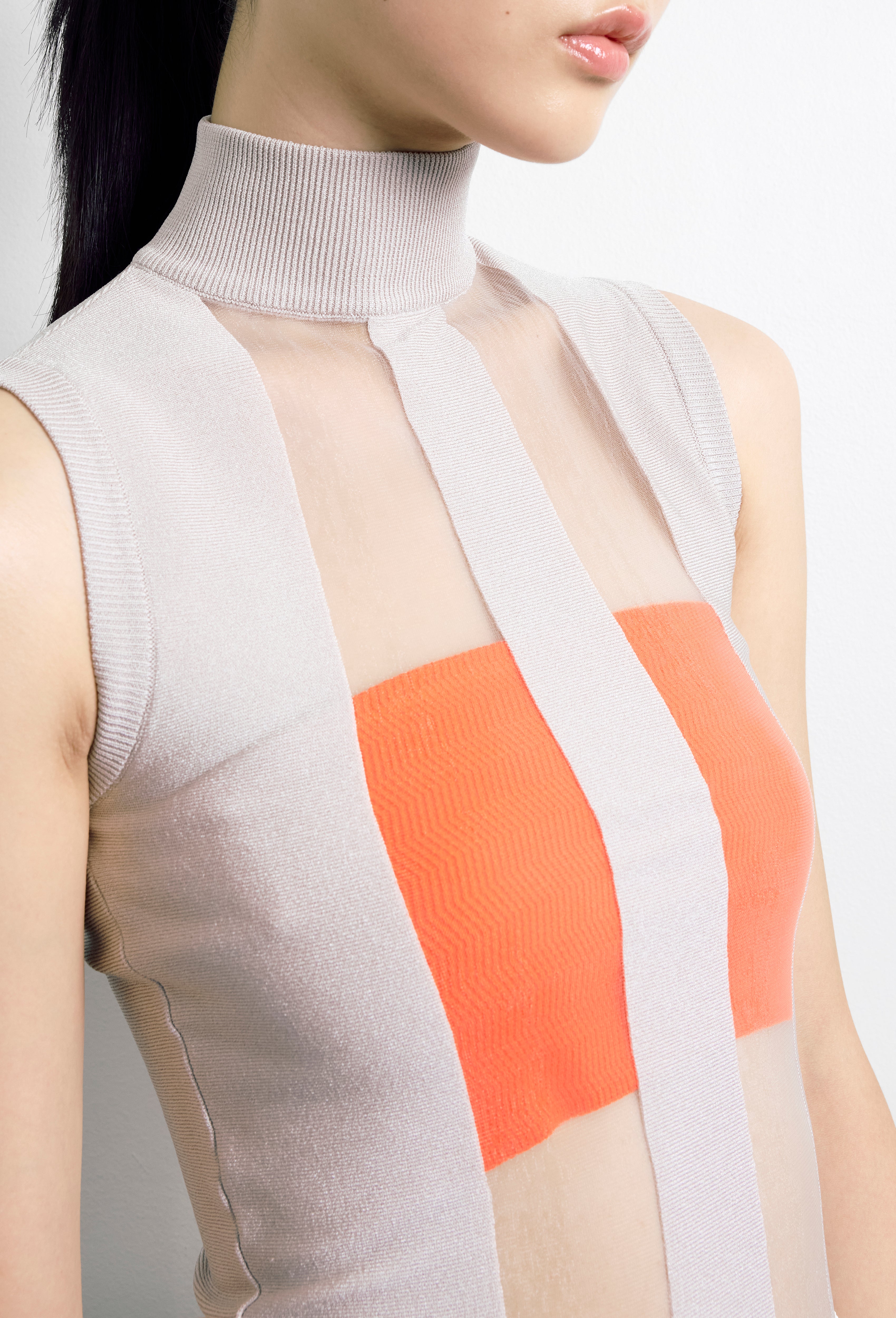 Geometric Rib-Knit Bandeau Top in Orange