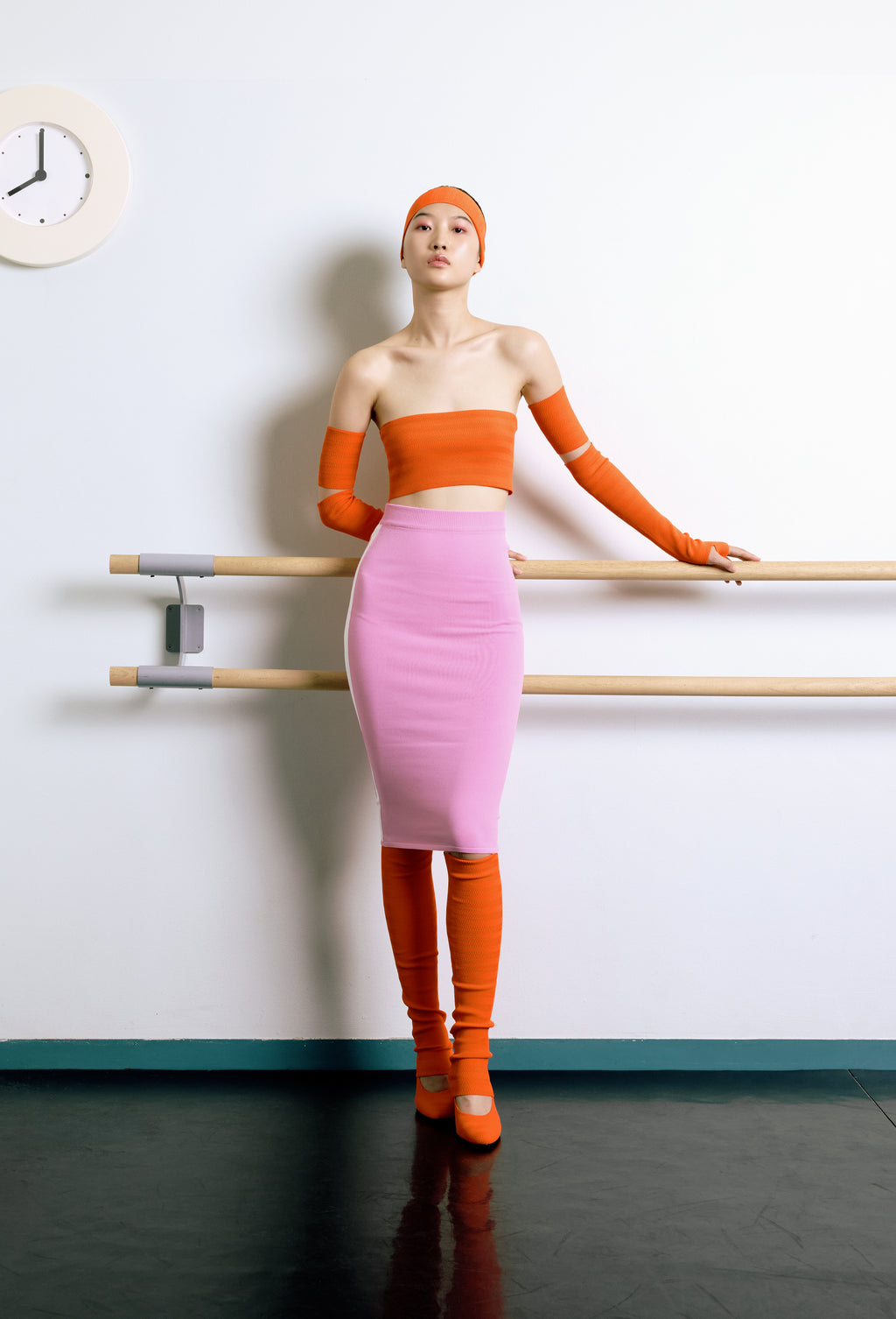 Knit Midi Skirt in Pink with Calla white Side Band