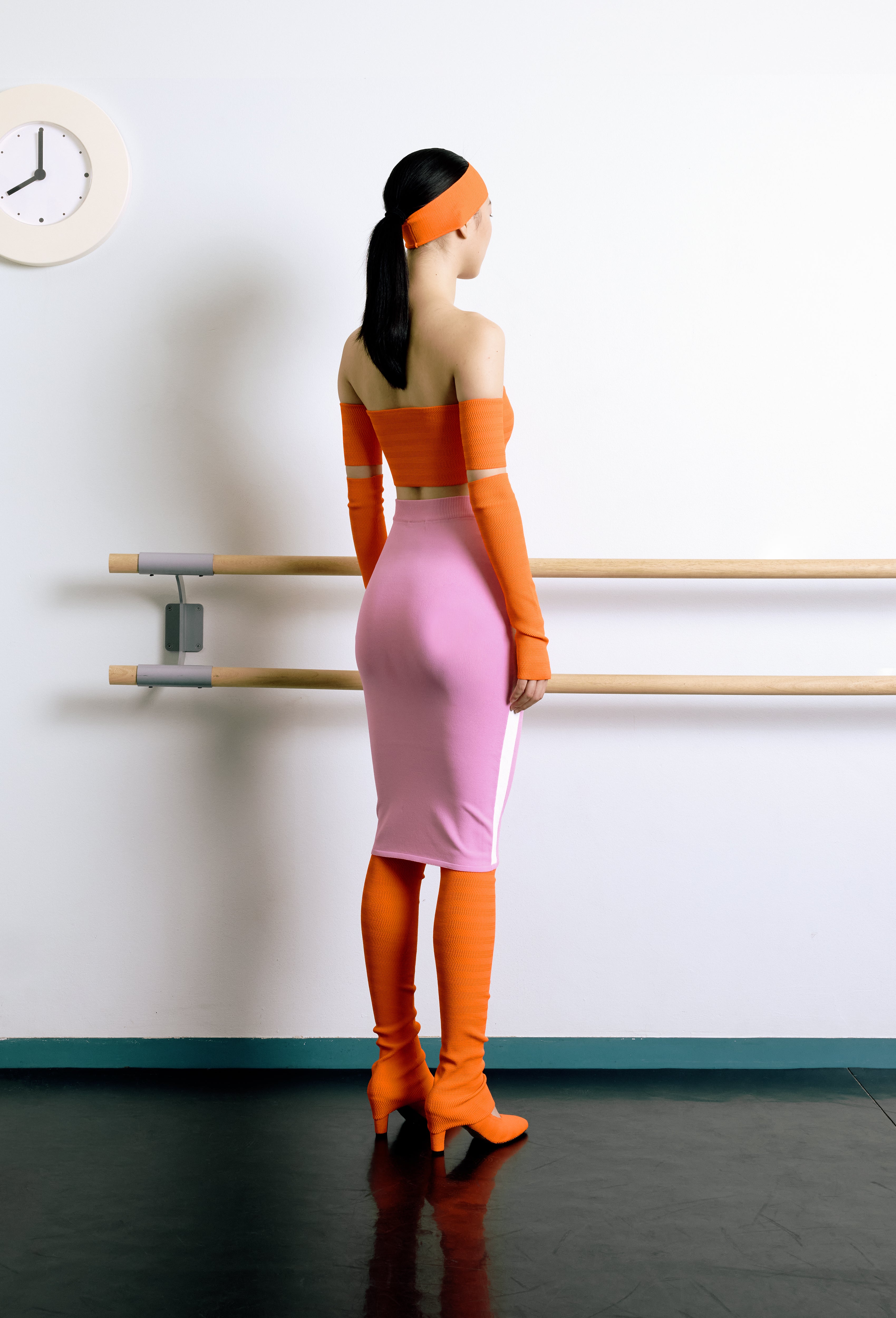 Knit Midi Skirt in Pink with Calla white Side Band