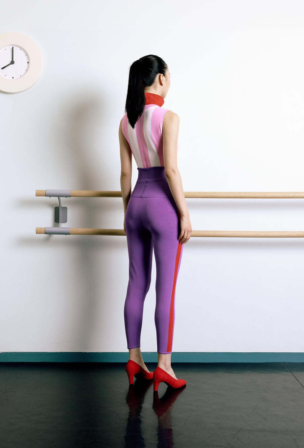 Knit Tube Jumpsuit Leggings in Violet with Apple Red Side Band