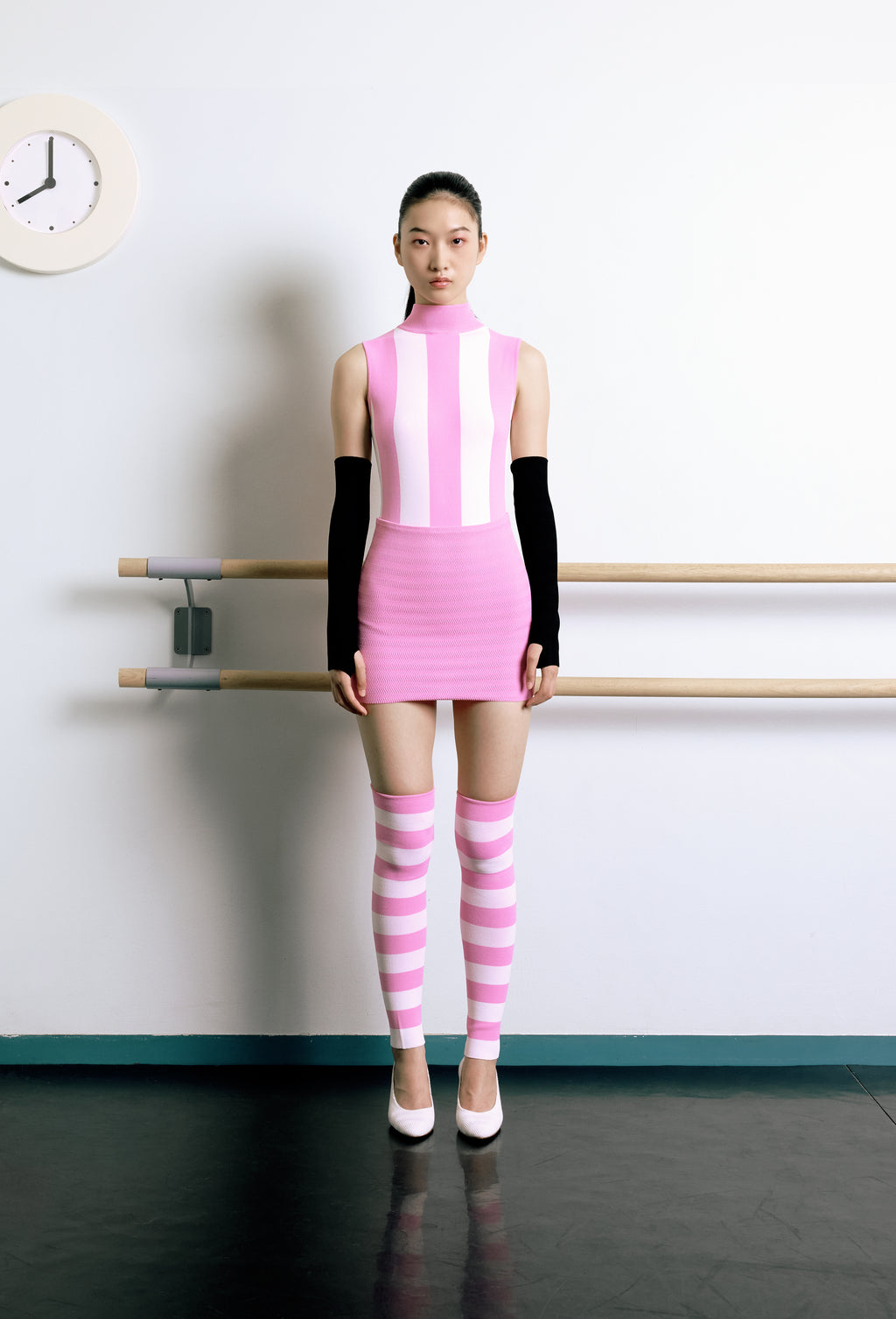 Knit Striped Leg warmer in Pink and Calla white