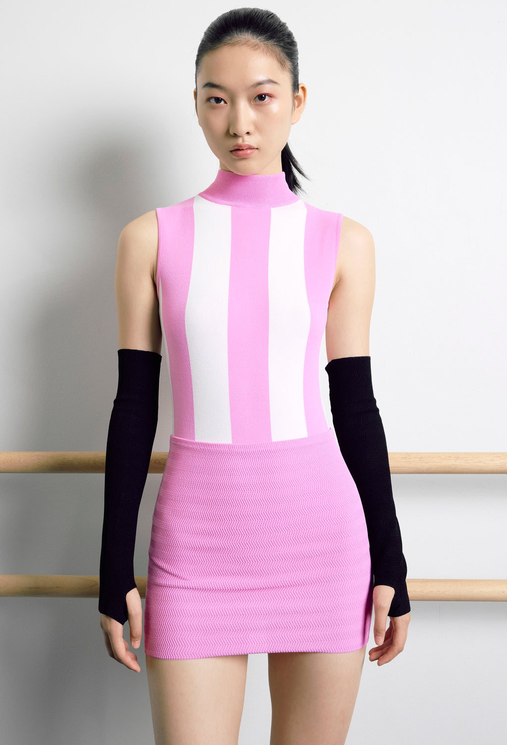 Knit Striped Bodysuit in Pink and Calla white