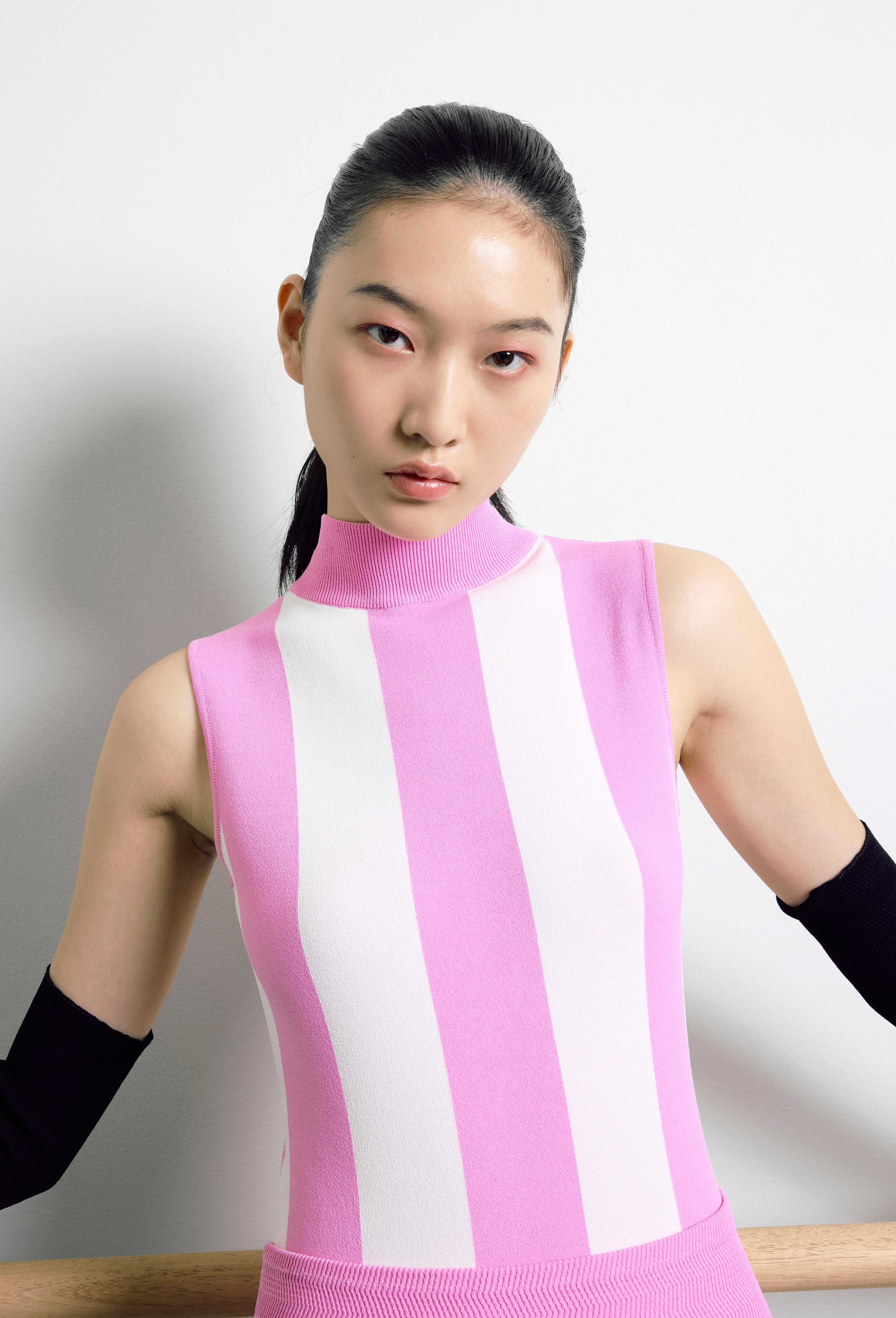 Knit Striped Bodysuit in Pink and Calla white