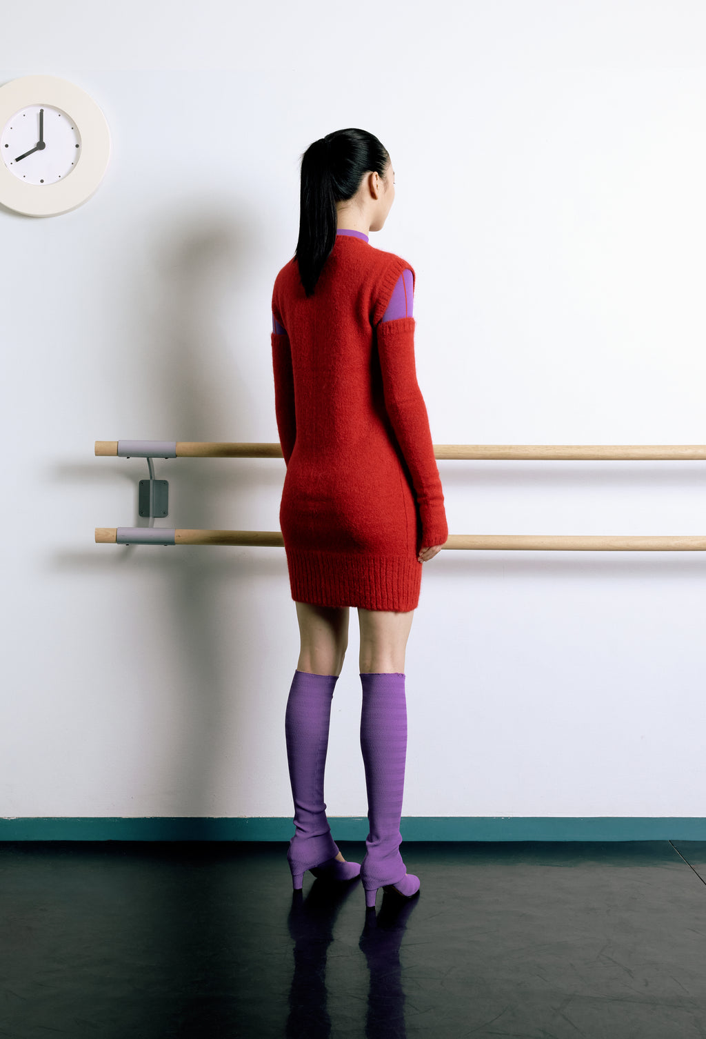 Knit Intarsia Alpaca Dress in Red