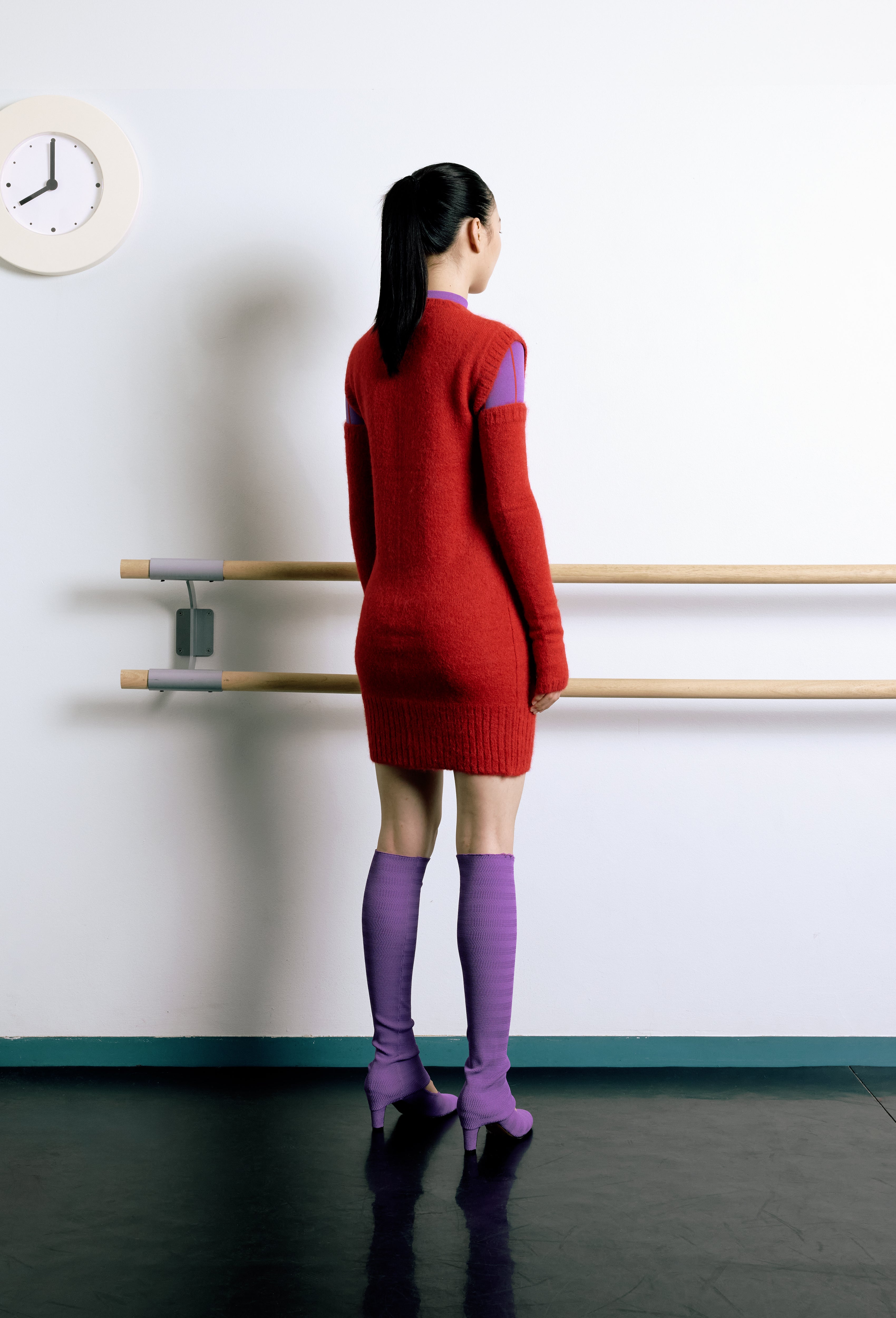 Knit Intarsia Alpaca Dress in Red