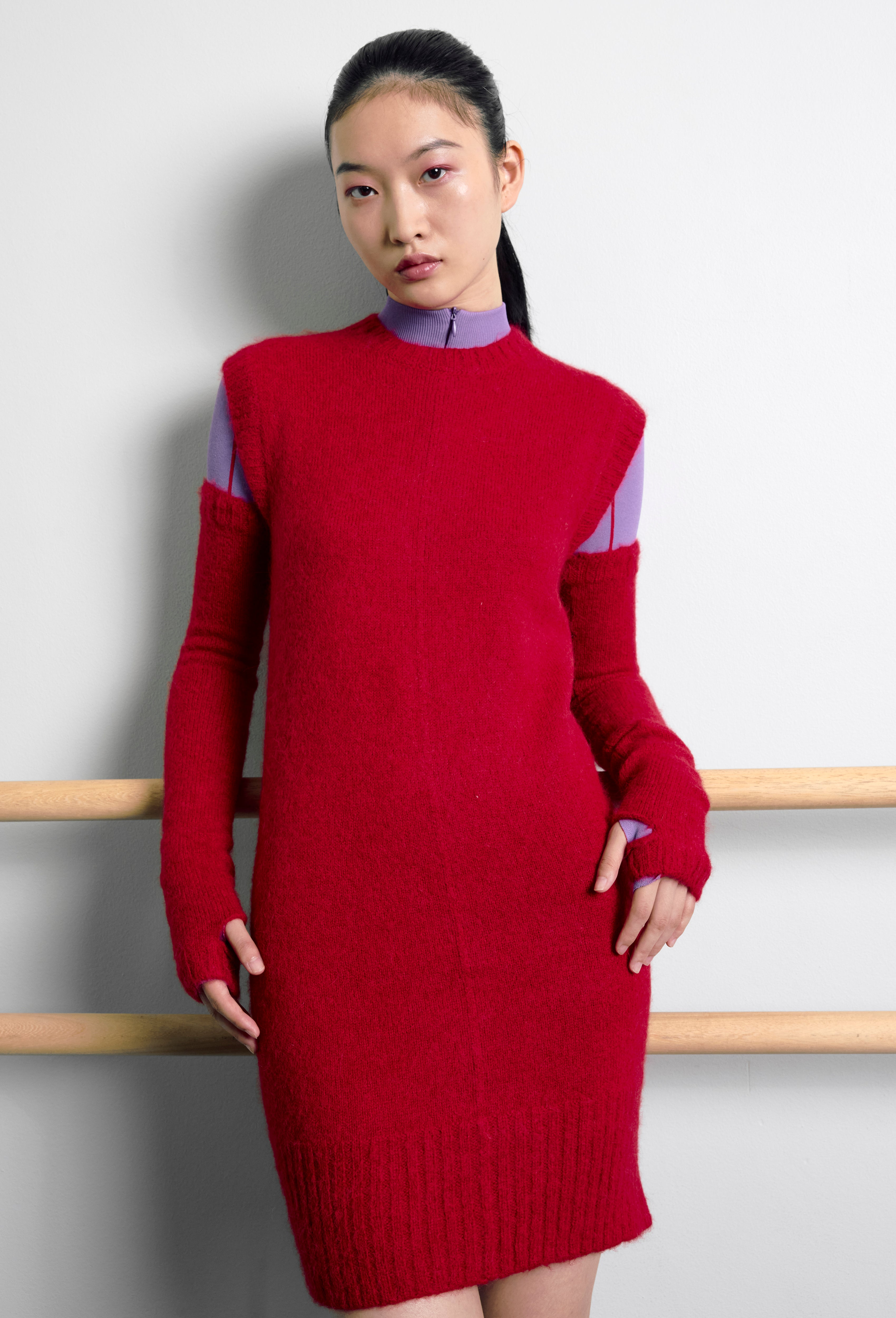 Knit Intarsia Alpaca Dress in Red