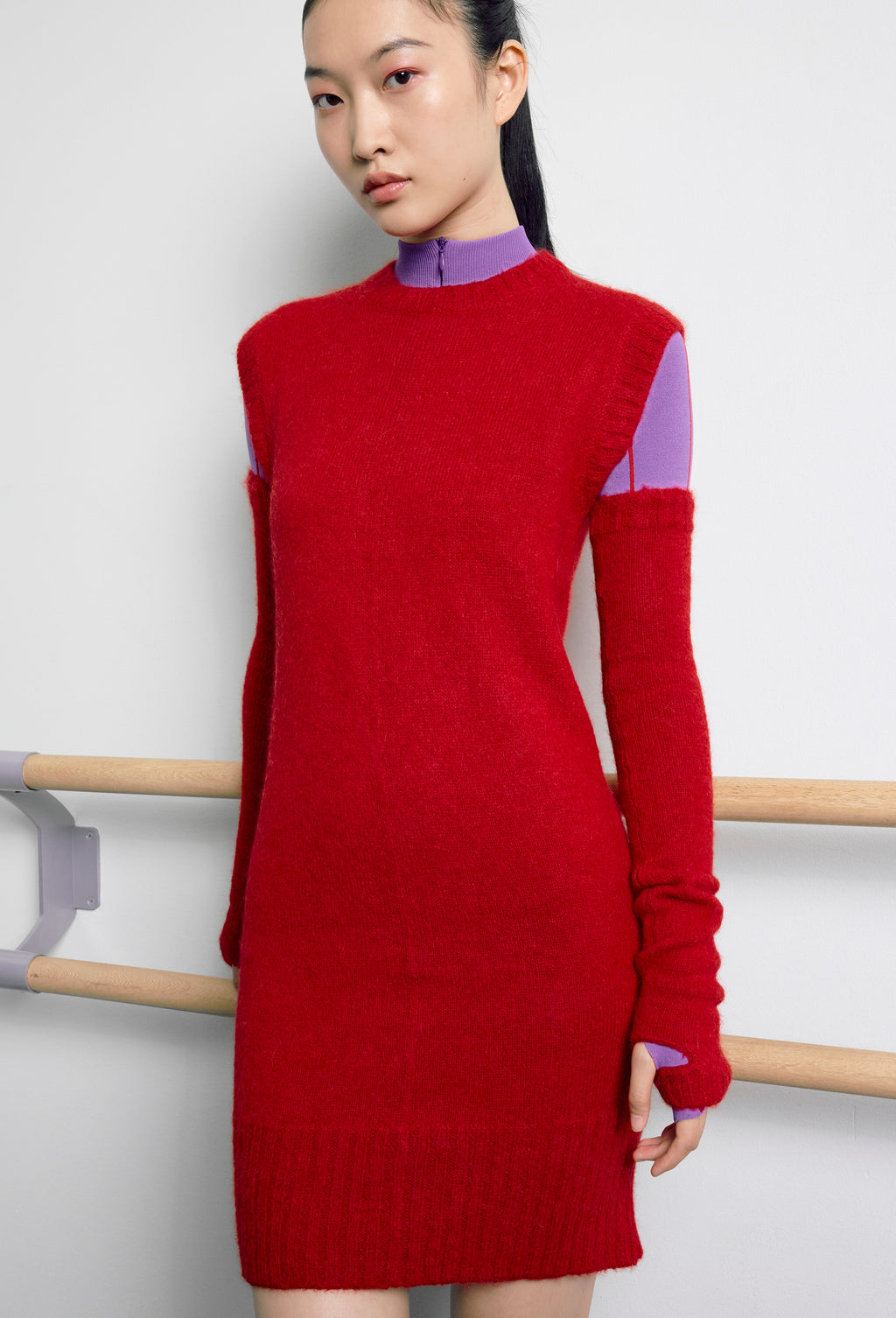Knit Intarsia Alpaca Dress in Red