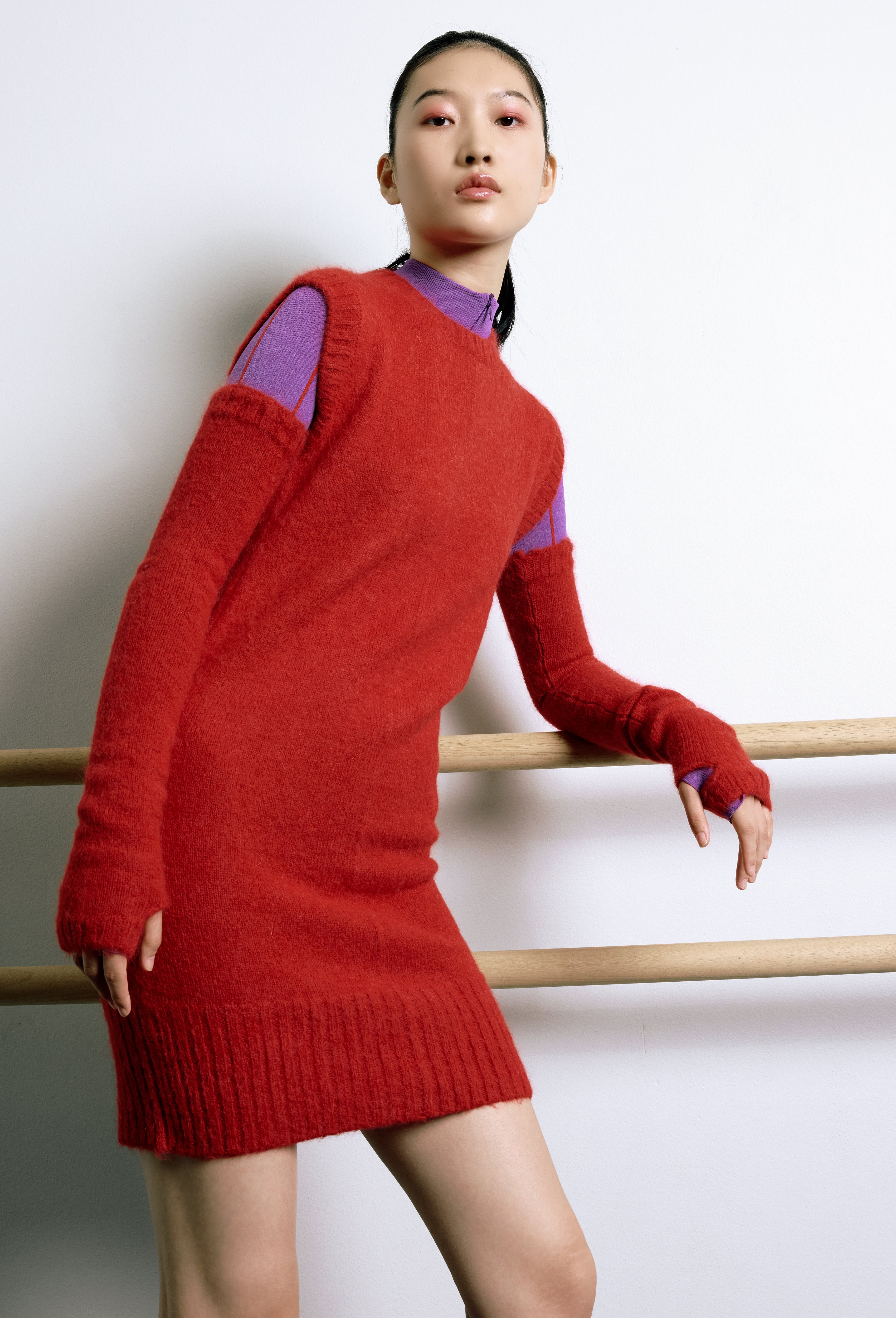 Knit Alpaca Arm warmer Gloves in Red