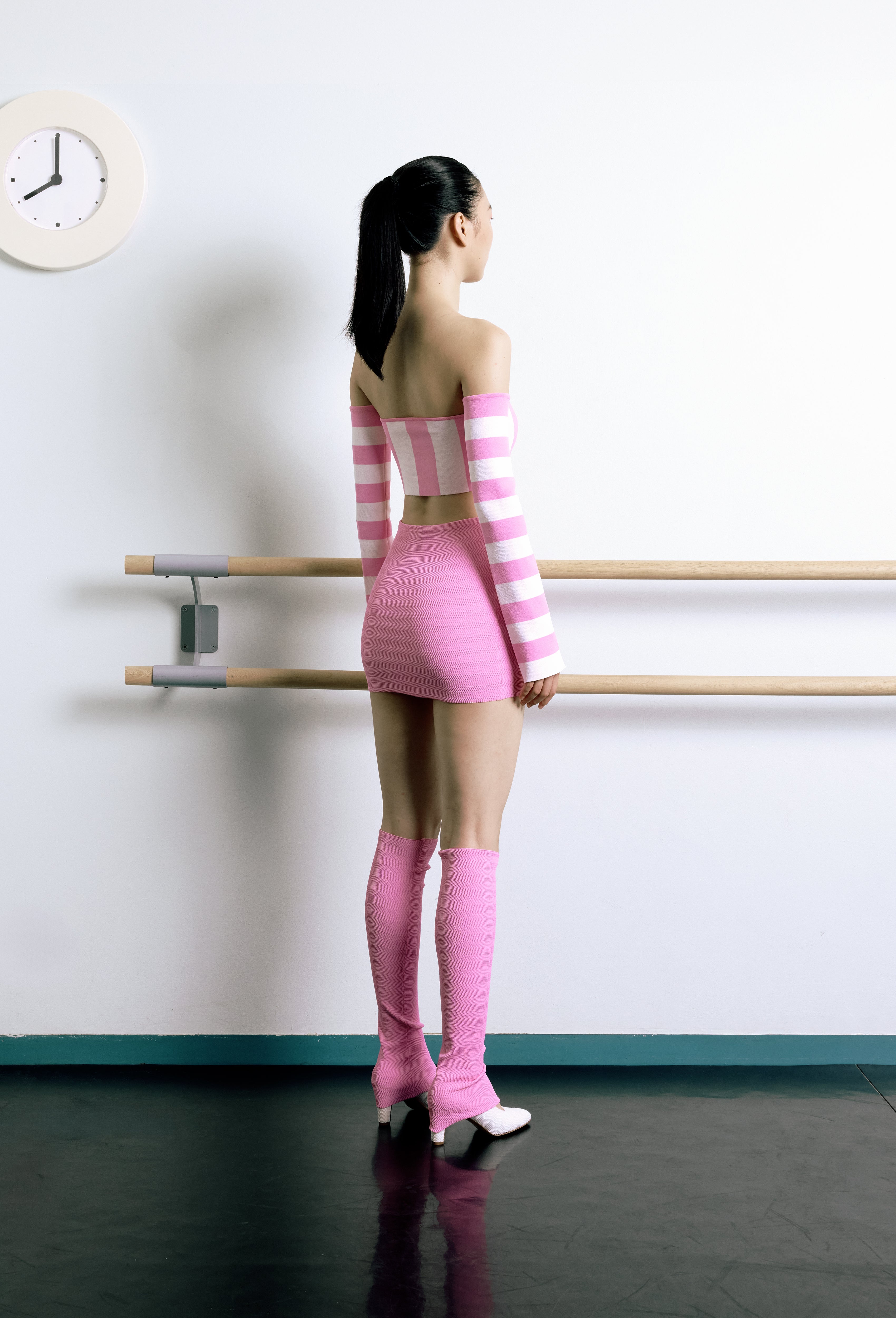 Knit Striped Arm warmer Sleeves in Pink and Calla white