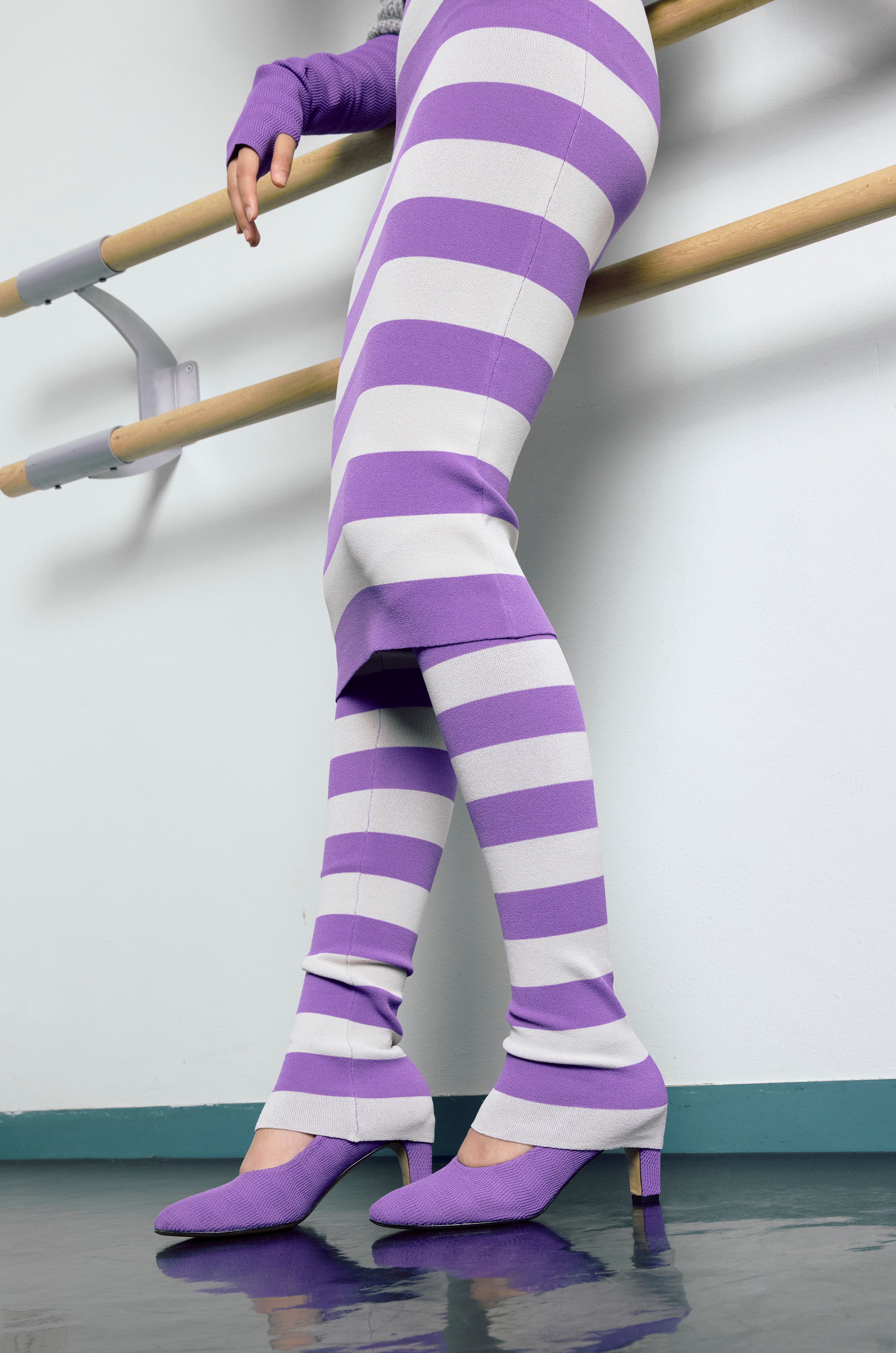 Knit Striped Leg warmers in Violet and Silver