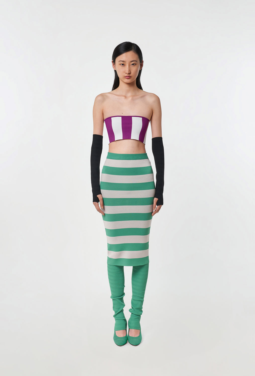 Knit Striped Bandeau Top in Cyclamen and White