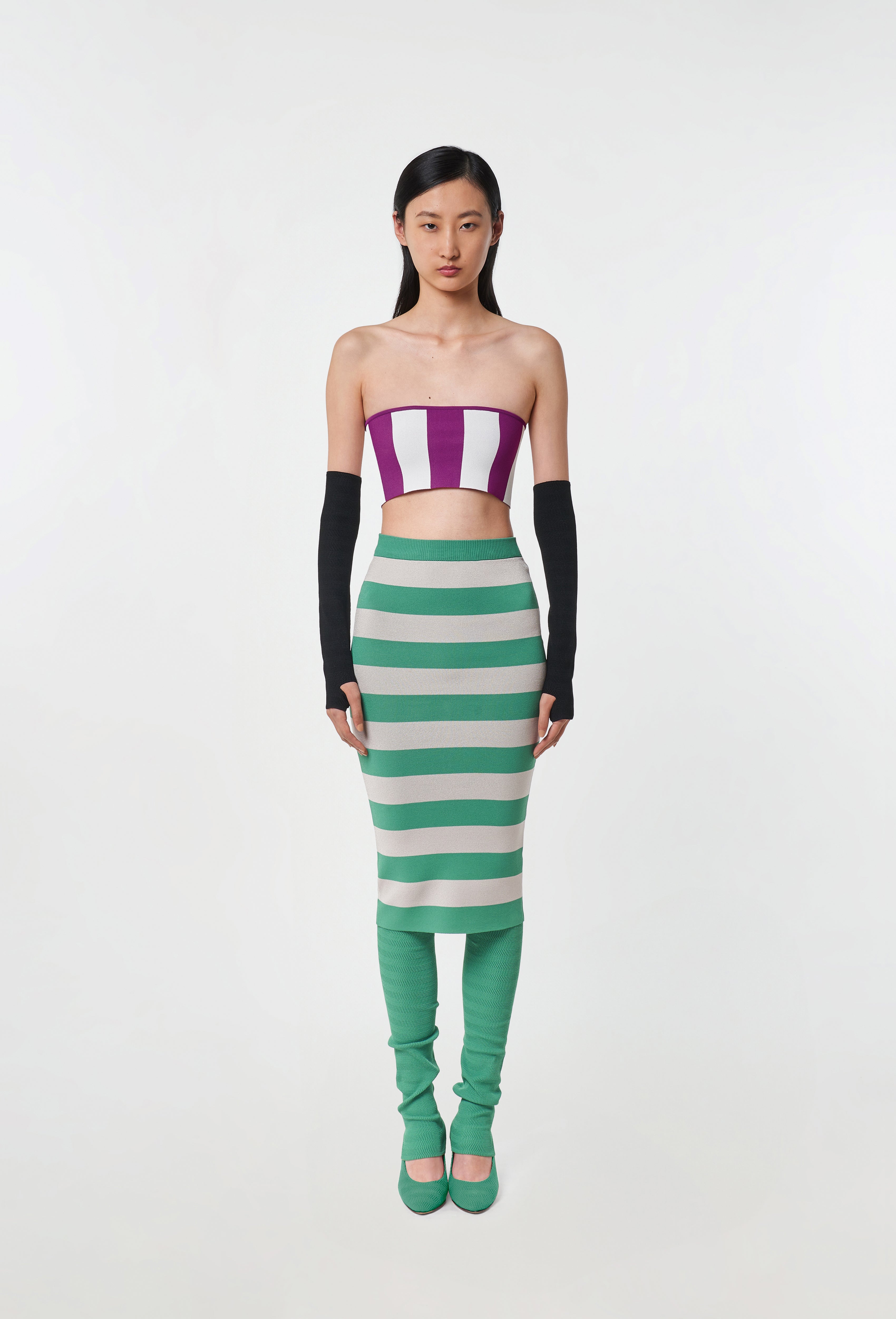 Knit Striped Bandeau Top in Cyclamen and White