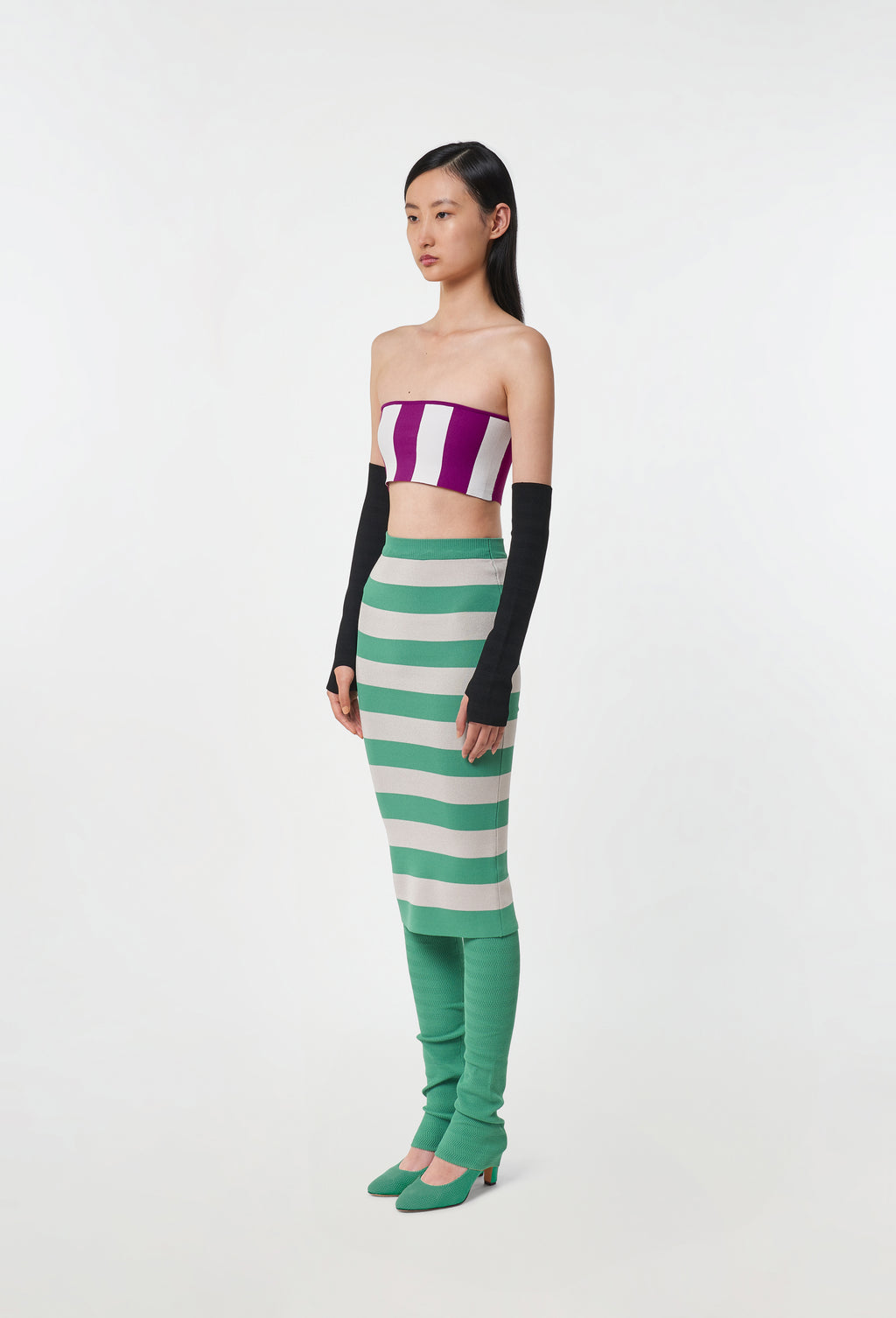 Knit Striped Bandeau Top in Cyclamen and White