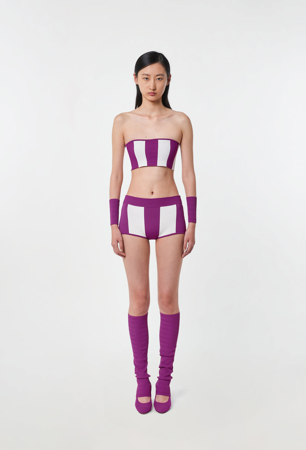 Knit Striped Shorts in Cyclamen and White