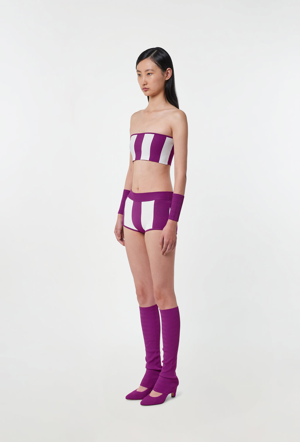 Knit Striped Shorts in Cyclamen and White