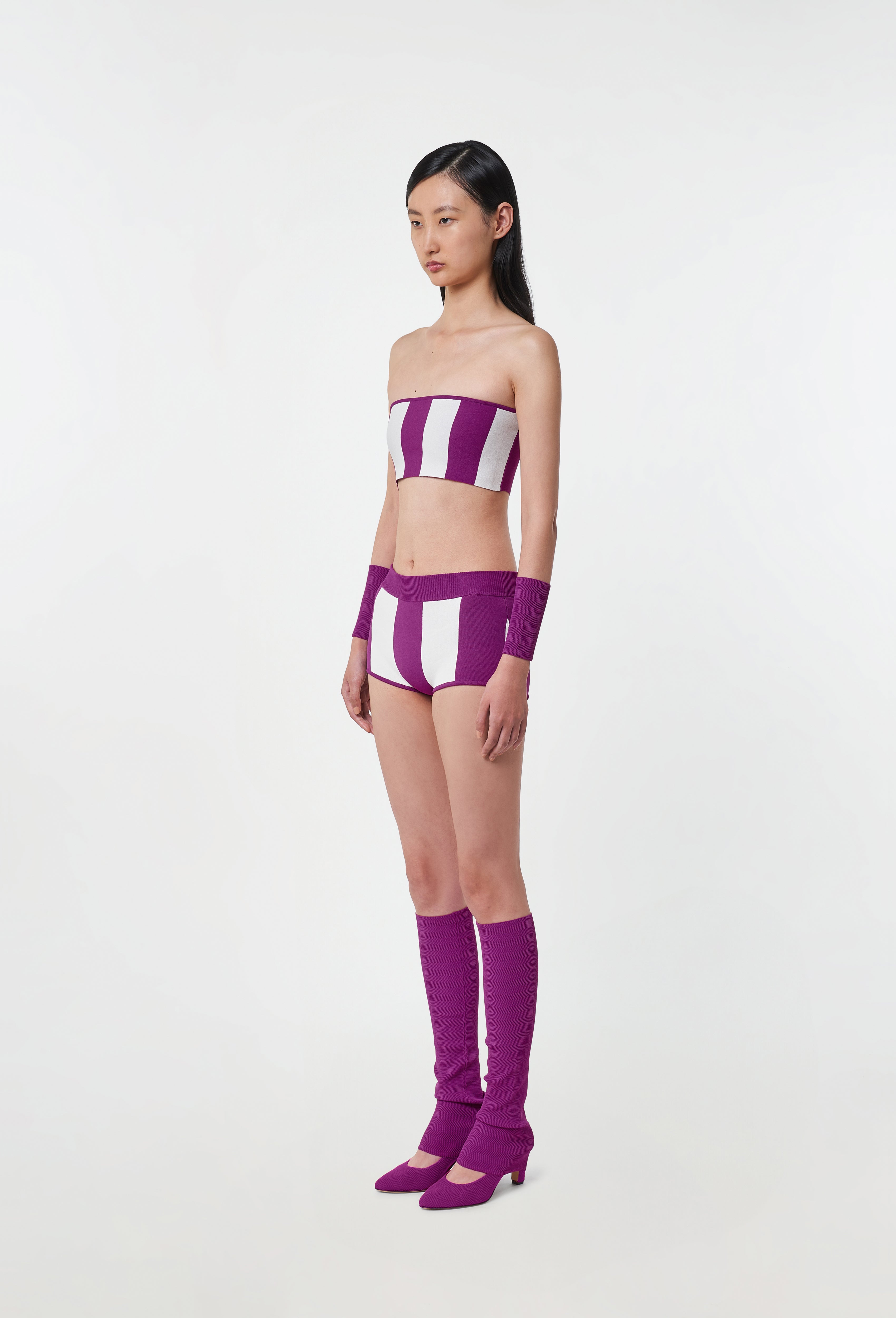 Knit Striped Shorts in Cyclamen and White