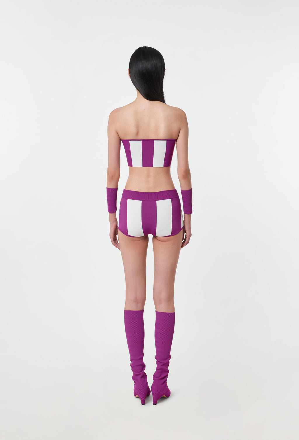 Knit Striped Shorts in Cyclamen and White