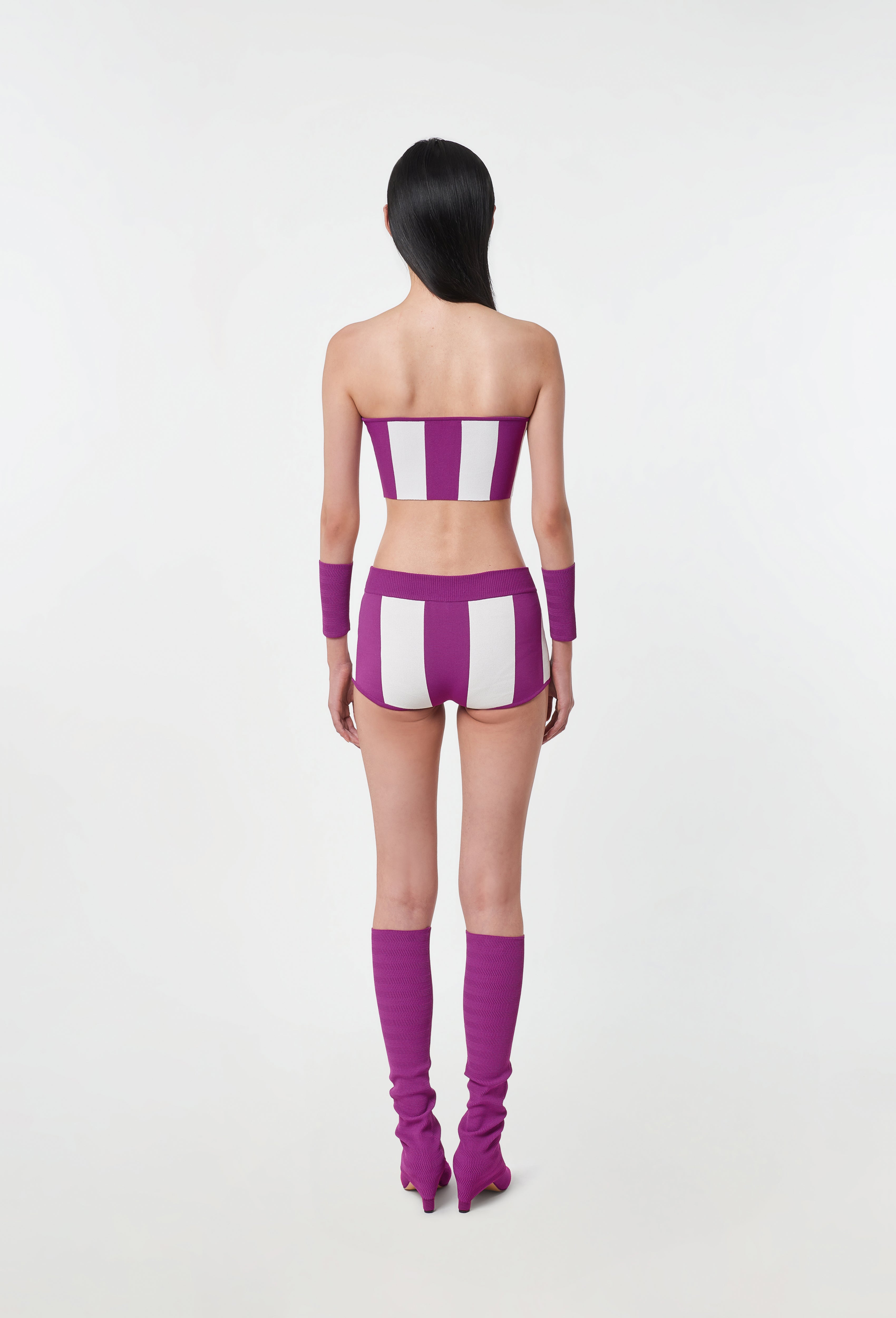 Knit Striped Shorts in Cyclamen and White