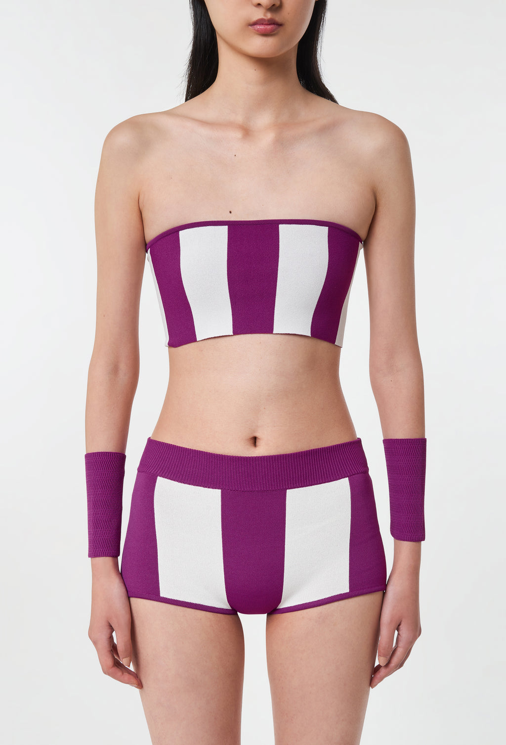 Knit Striped Shorts in Cyclamen and White