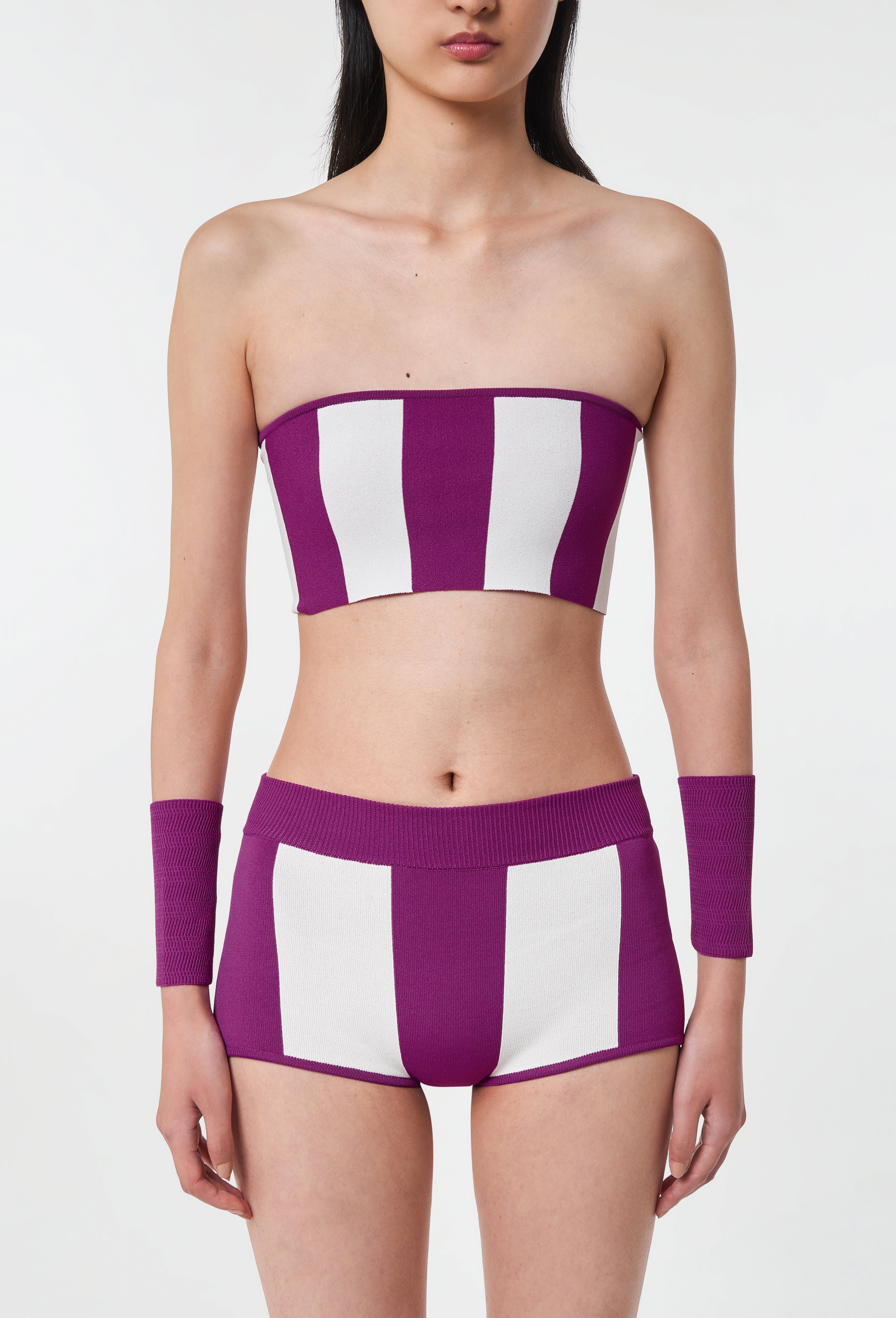 Knit Striped Shorts in Cyclamen and White