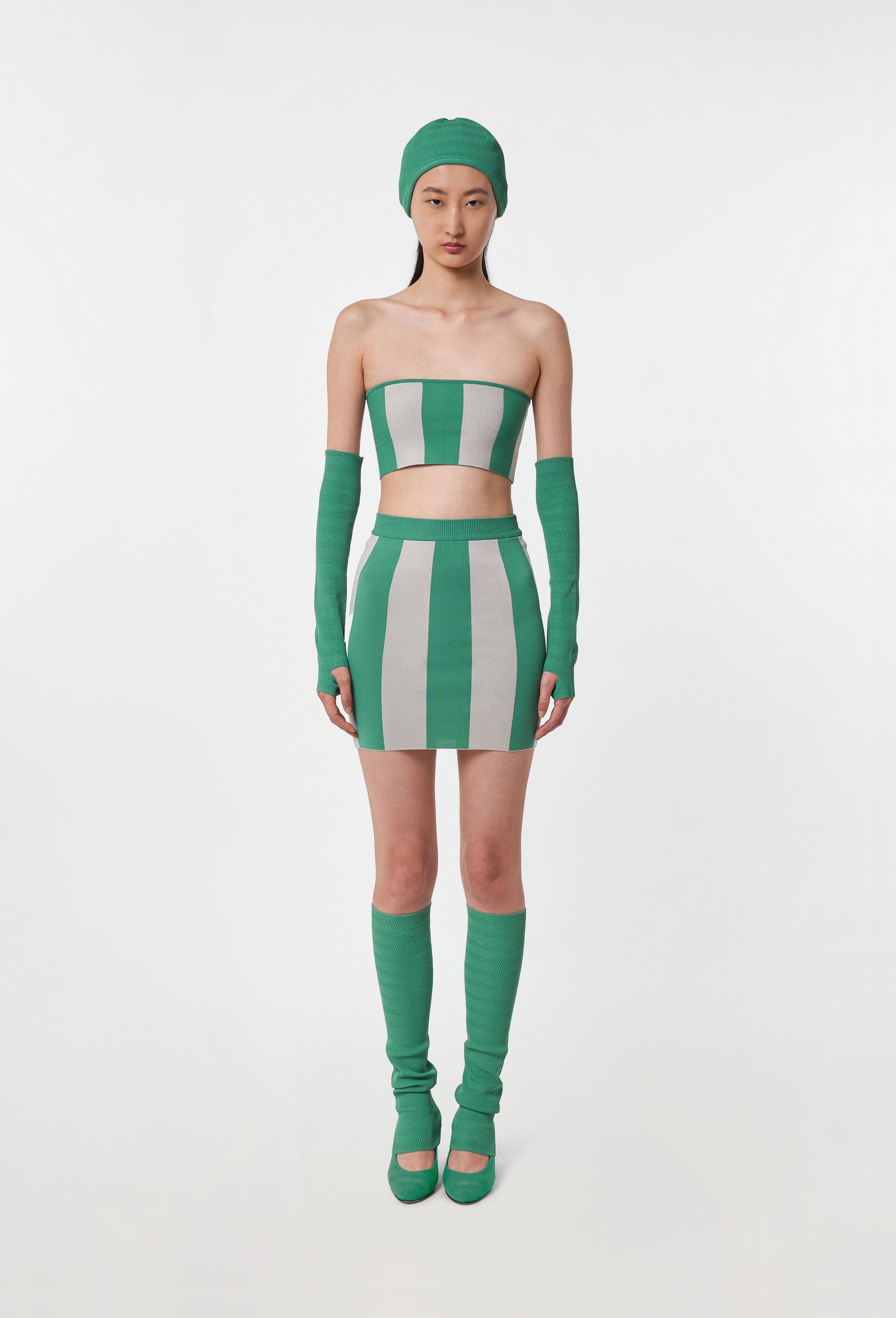 Knit Striped Skirt in Green and Silver