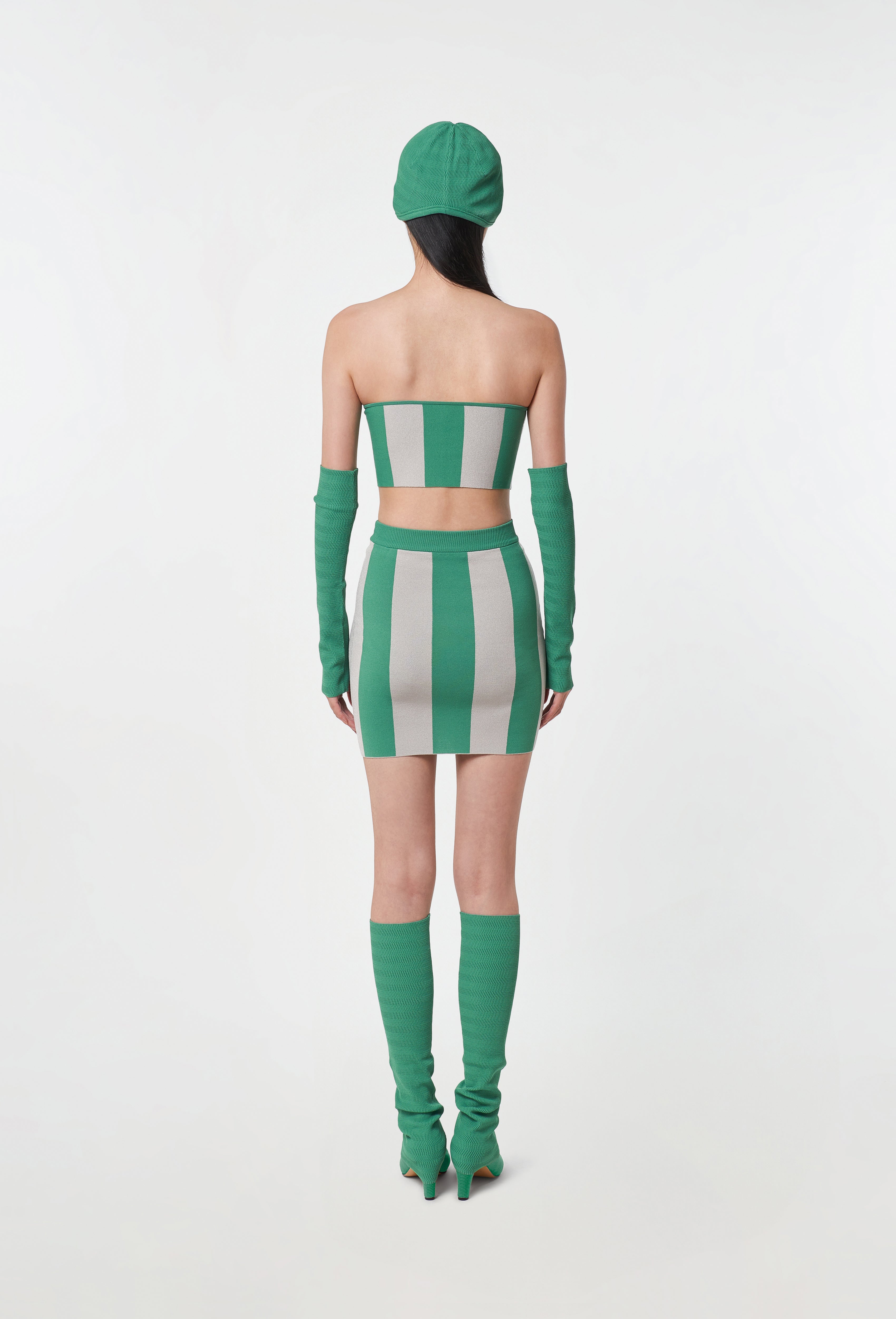 Knit Striped Skirt in Green and Silver