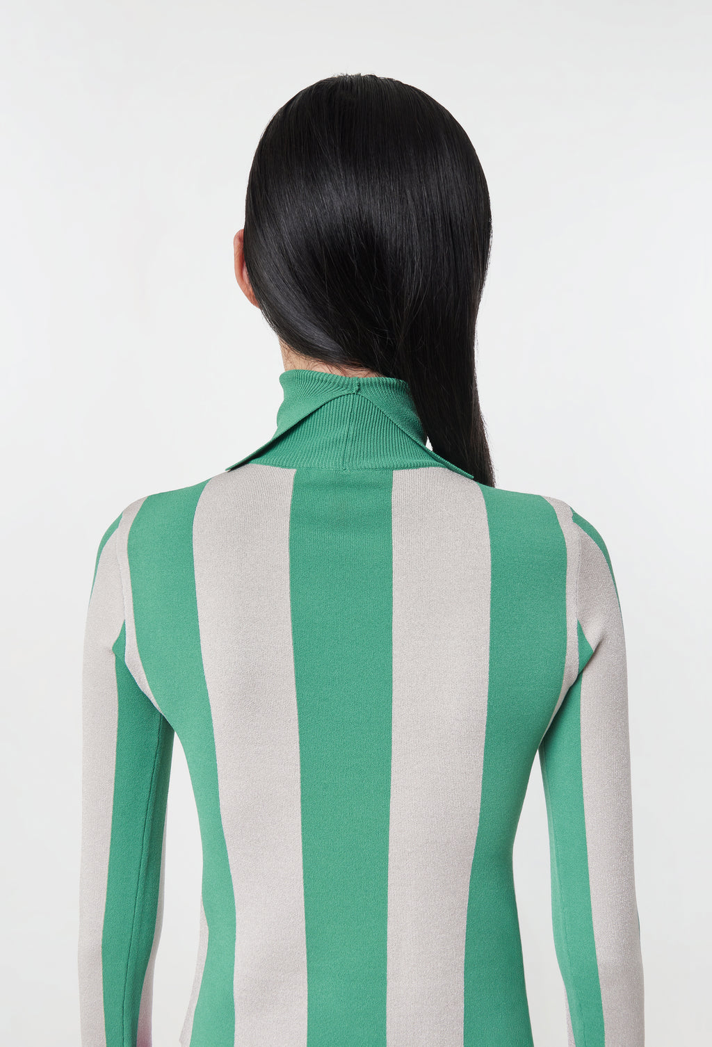 Knit Striped Turtleneck Top in Green and Silver