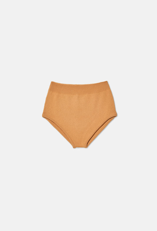Knit High-waist Shorts in Camel